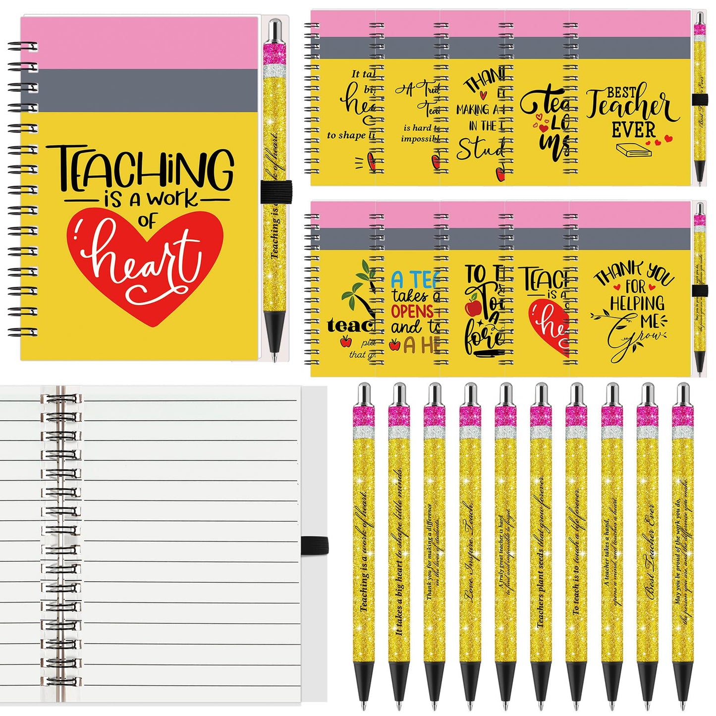 Resurhang 20 Sets Teacher Appreciation Graduation Gifts Bulk, Spiral Notebooks with Glitter Pens, End of Year Teacher Gifts from Student Thank You Gift for Classroom Party Favor, Back to School