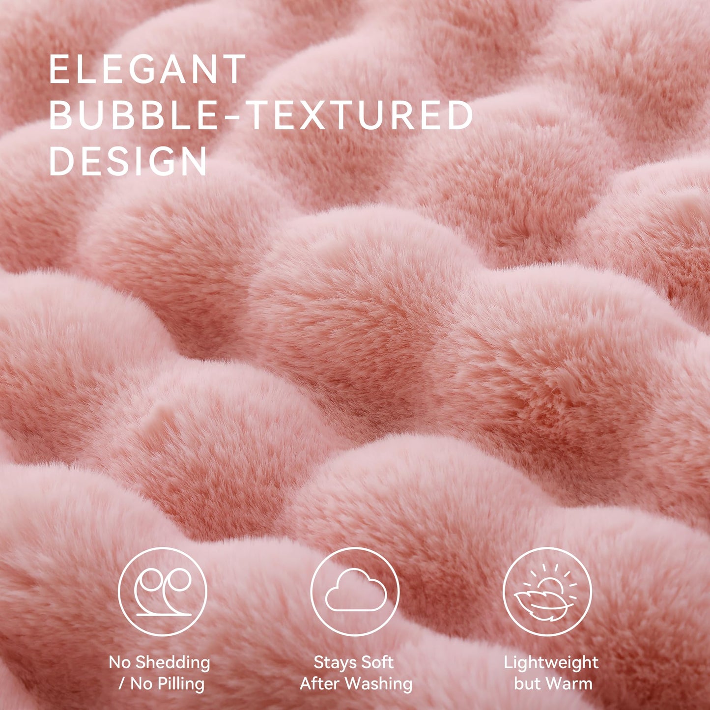 Smoofy Faux Fur Throw Blanket for Couch - Blush Pink Super Soft Cozy Bubble Blanket, Fluffy Plush Fuzzy Throw for Sofa & Bed, Thick Lightweight Warm Blanket, Luxury Aesthetic Gift for Women 60"x80"