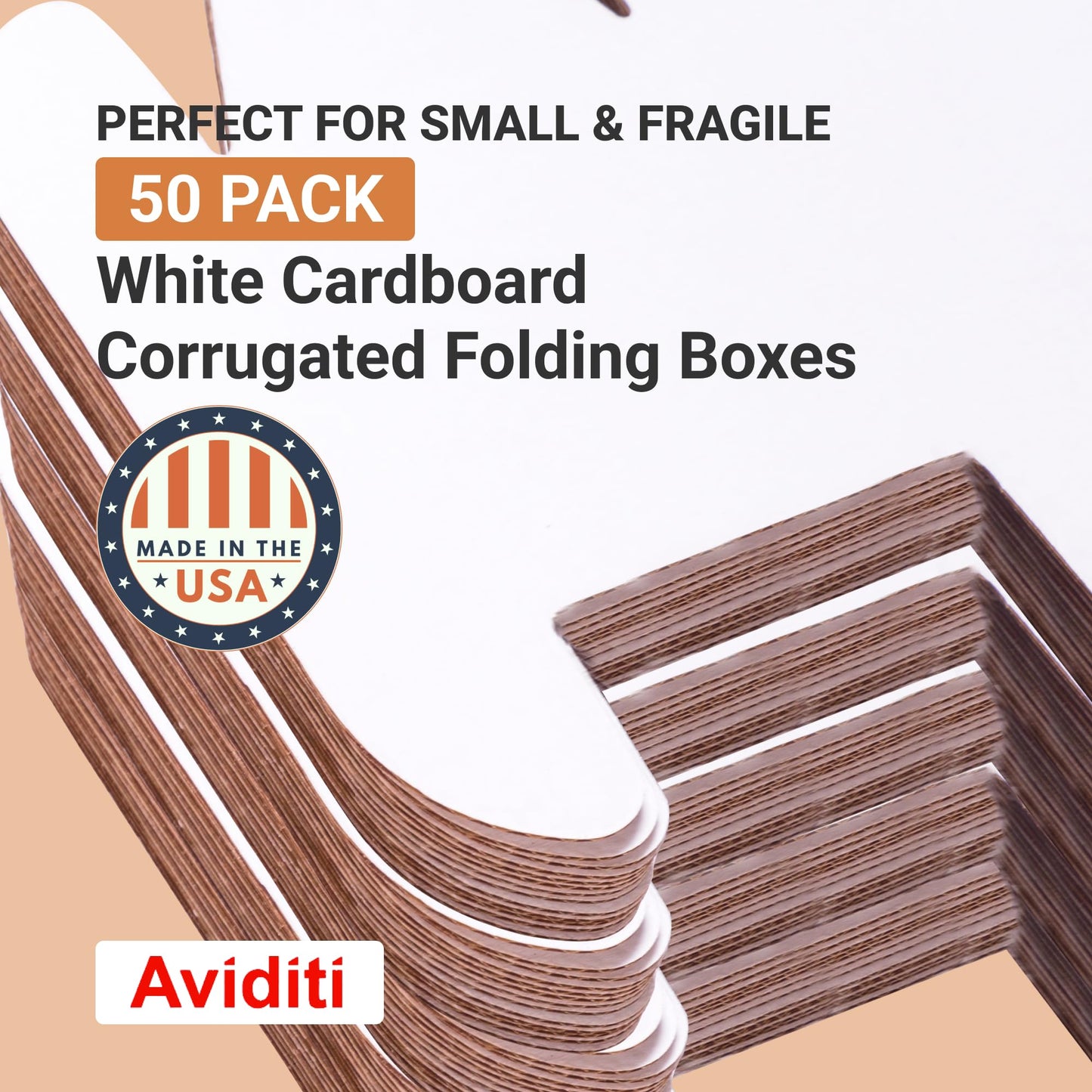 Aviditi White Corrugated Cardboard Mailing Boxes, 8" x 3" x 3" (Pack of 50) Crush-Proof Mailers, Small Cardboard Boxes for Shipping, Packing, Moving, and Storage