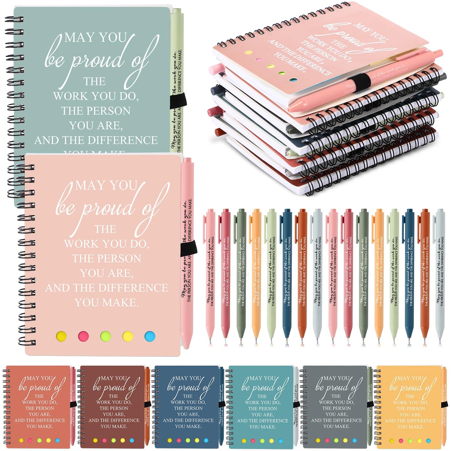 Resurhang 48 Pcs/24 Set End of The Year Teacher Appreciation Gifts Graduation Gift A6 Spiral Notebook with Ballpoint Pen Inspirational Journal for Staff Cna Week Gift(Fresh Color,May You)