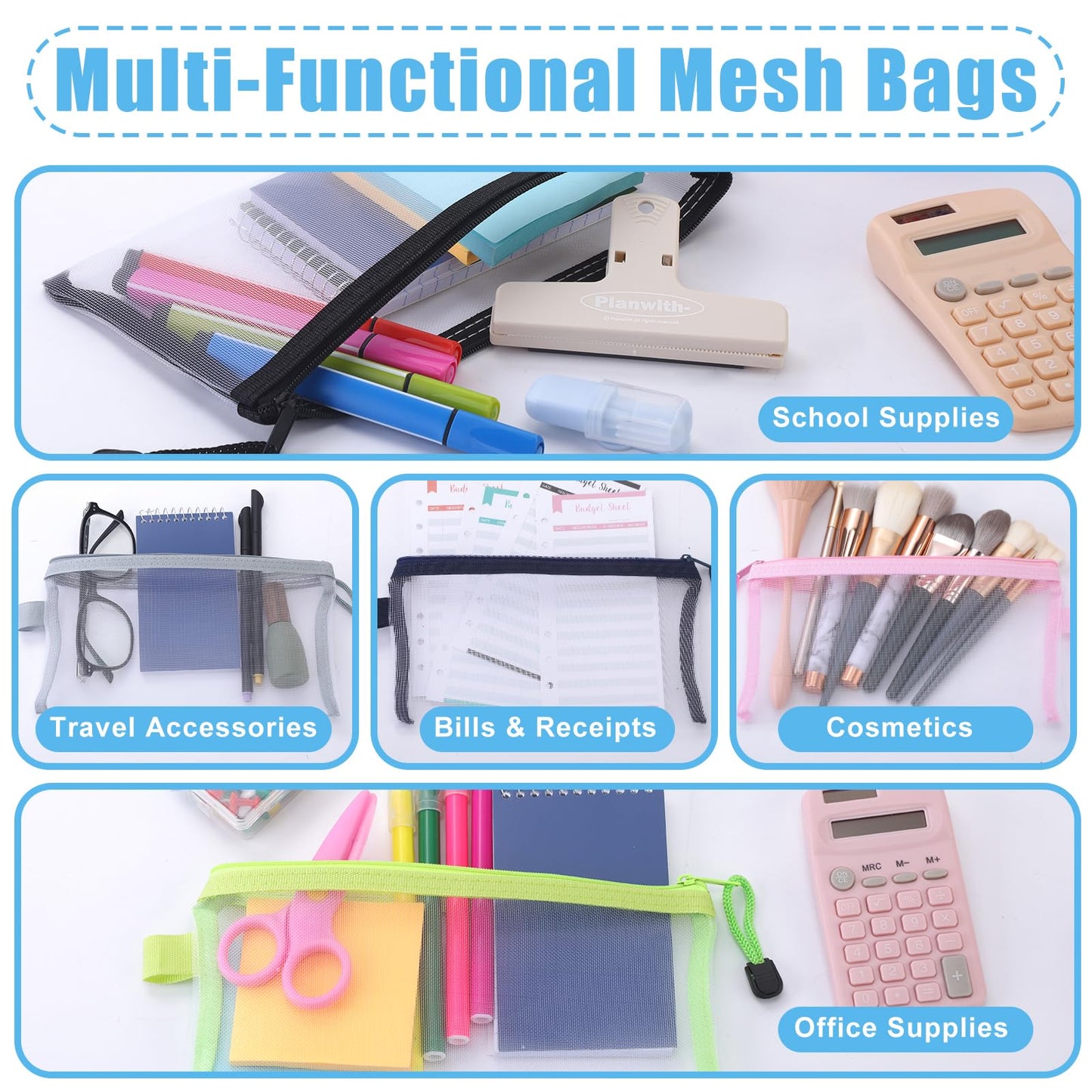 Leelosp 80 Pcs Mesh Zipper Pouch Bulk Mesh Cosmetics Bag Pencil Storage Pouch Toiletry Makeup Bags Employee Appreciation Gift for Office Travel Organization(Multicolor,9 x 4.7 Inch)