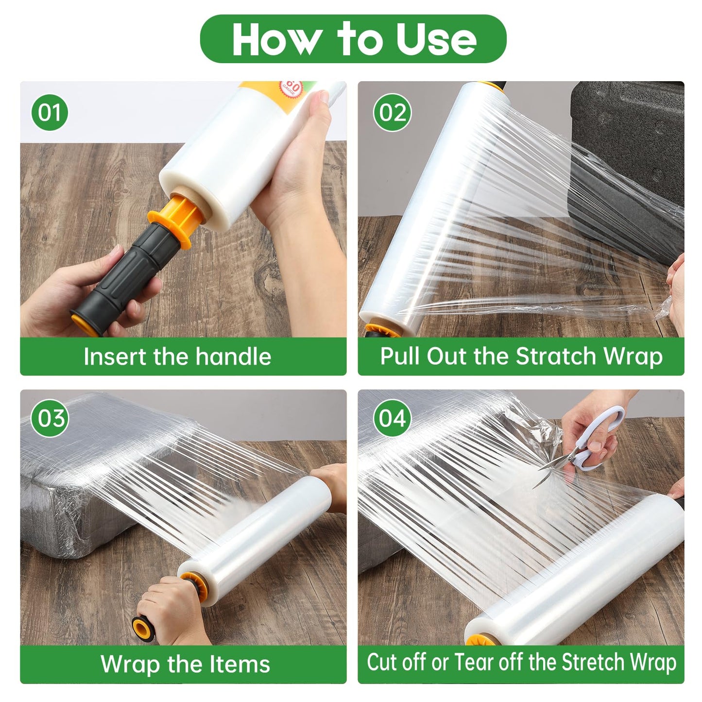 4 Rolls Stretch Wrap 15"x1000 Feet Stretch Film Shrink Wrap Packing Moving Suppliers for Shipping Moving Suppliers Packing Pallet Wrapping Surface Protection 60 Gauge (4 Rolls)