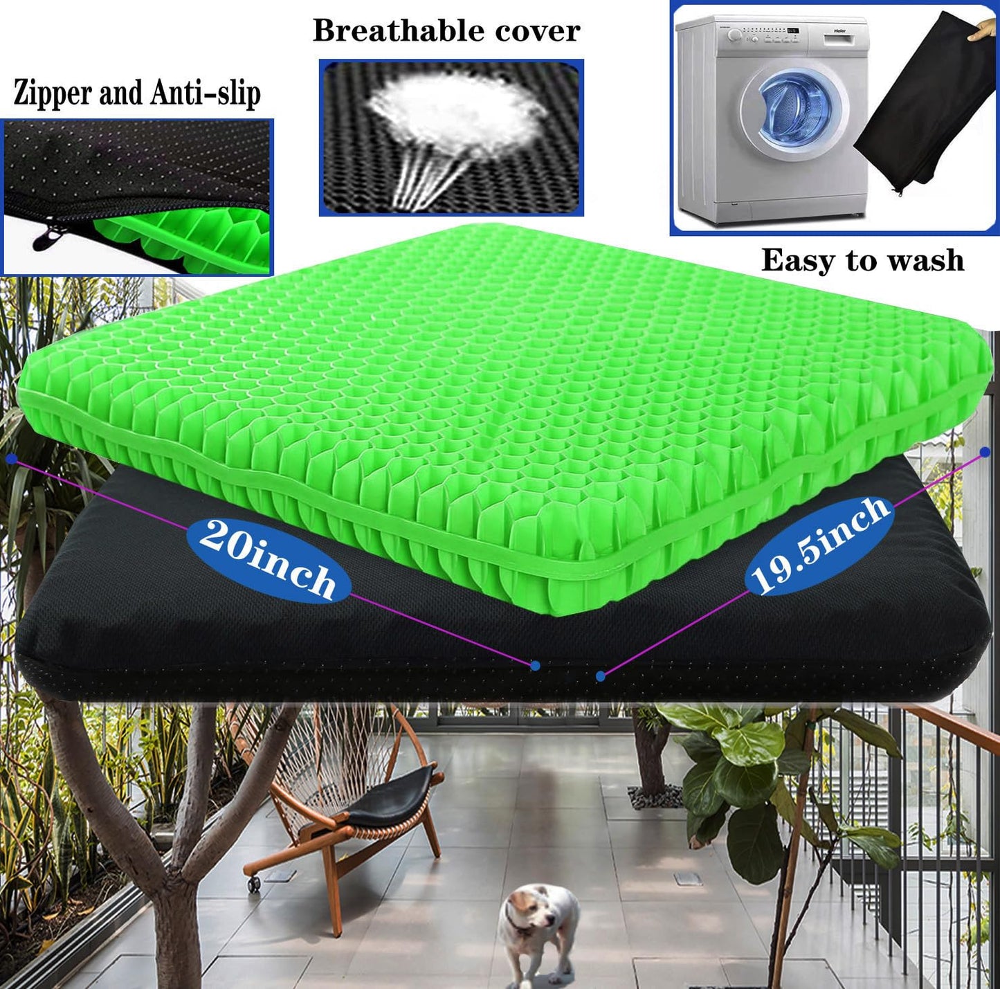 Plus Size Gel Seat Cushion for Long Sitting, Extra Large and Thick, Seat Cushion for Back, Hip, Sciatica, Tailbone Pain Relief, Used for Office, Wheelchair, Car, Recliner, Stadium, Kayka.(Grass Green)