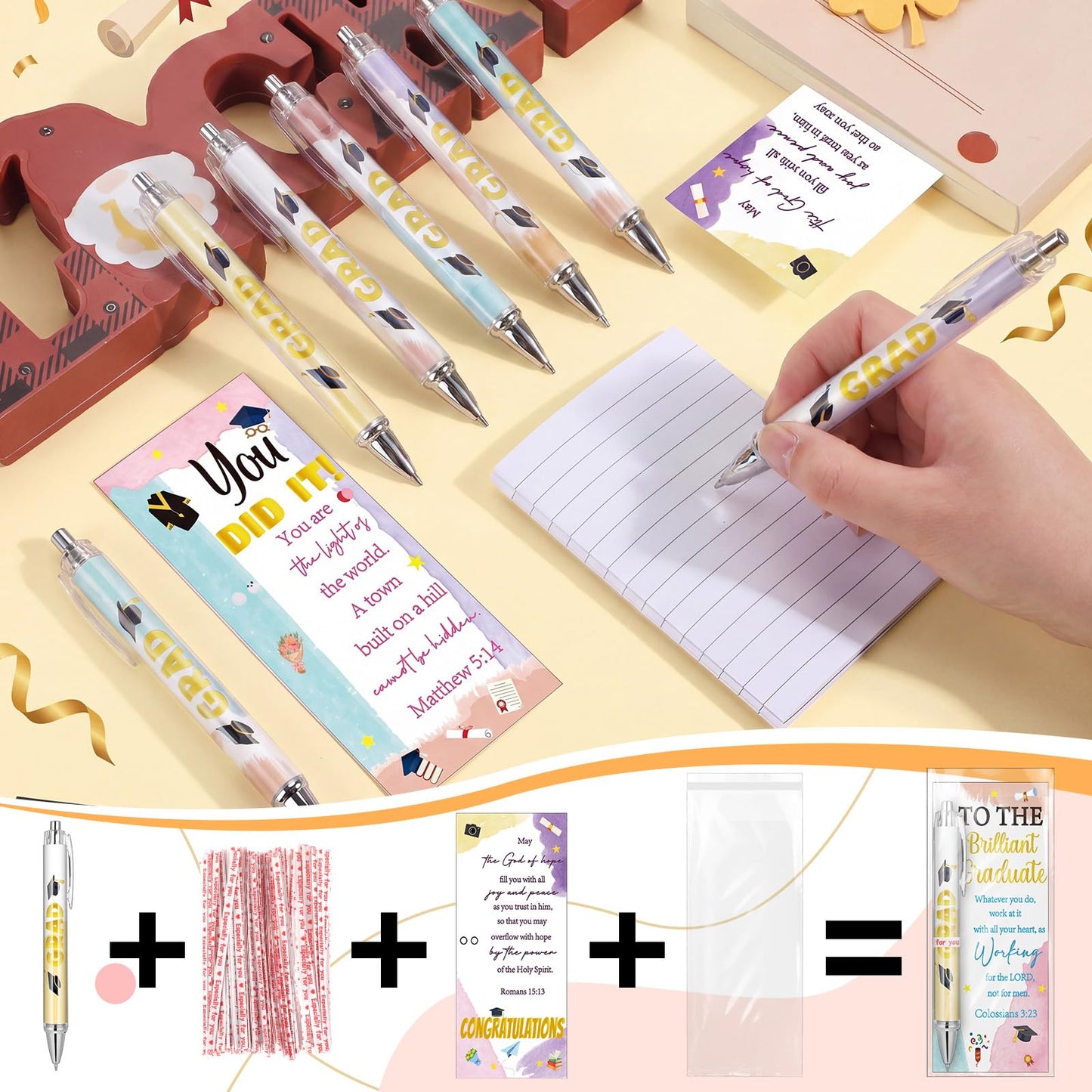 Sayglossy 100 Sets Religious Graduation Gifts Bulk Include Christian Congrats Grad Ballpoint Pens Motivational Bible Verse Bookmark Greeting Card for 2026 Graduation Party Favors Teacher Graduate
