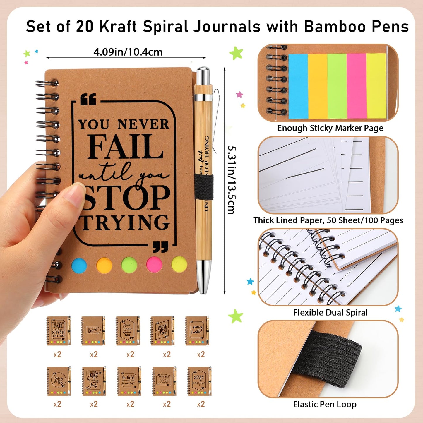 Tenceur 20 Sets End of Year Teacher Appreciation Gifts Bulk - Cna Week Inspirational Notebook with Sticky Note Motivational Pen Thank You Nurse Graduation Gift 2026 for Coworkers Employee Staff Team