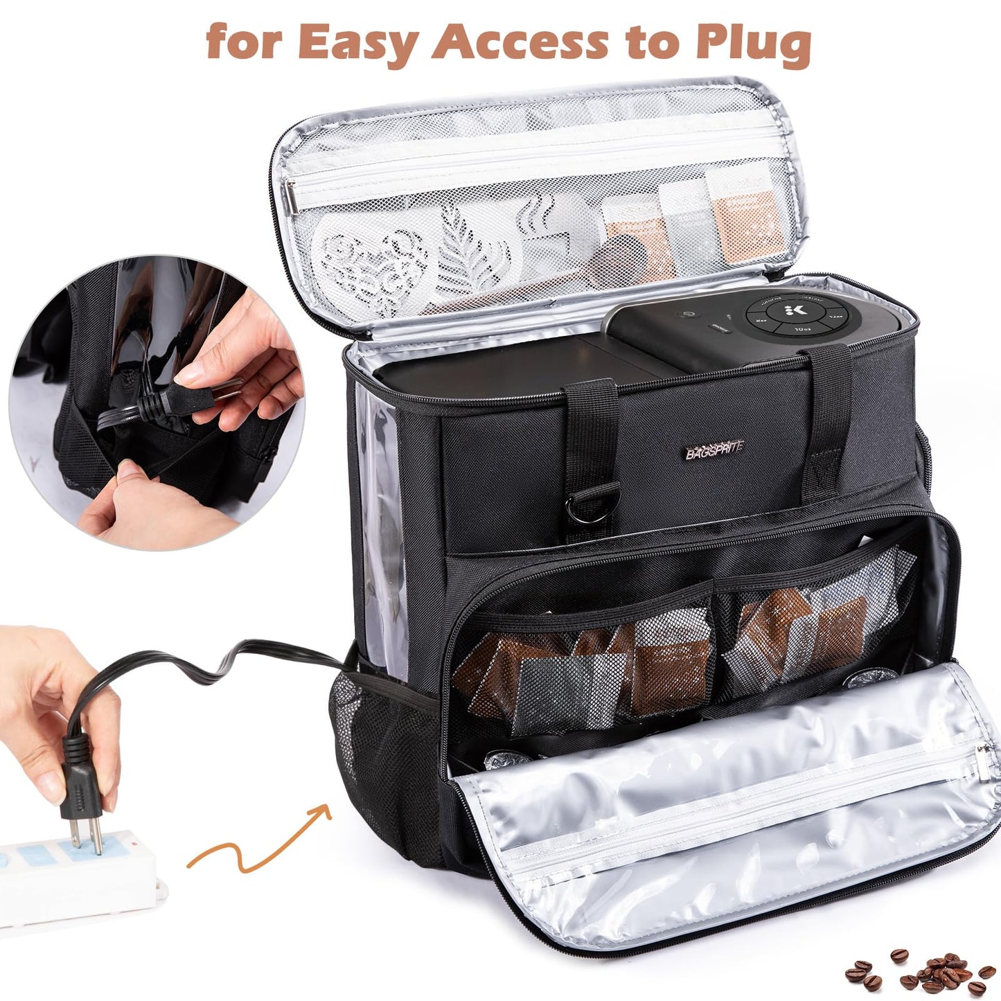 BAGSPRITE Travel Coffee Maker Carrying Case for Keurig K-Mini Plus & K-Slim – Portable Single Serve Coffee Machine Storage Bag with Accessories Space, Coffe e Maker Travel Bag
