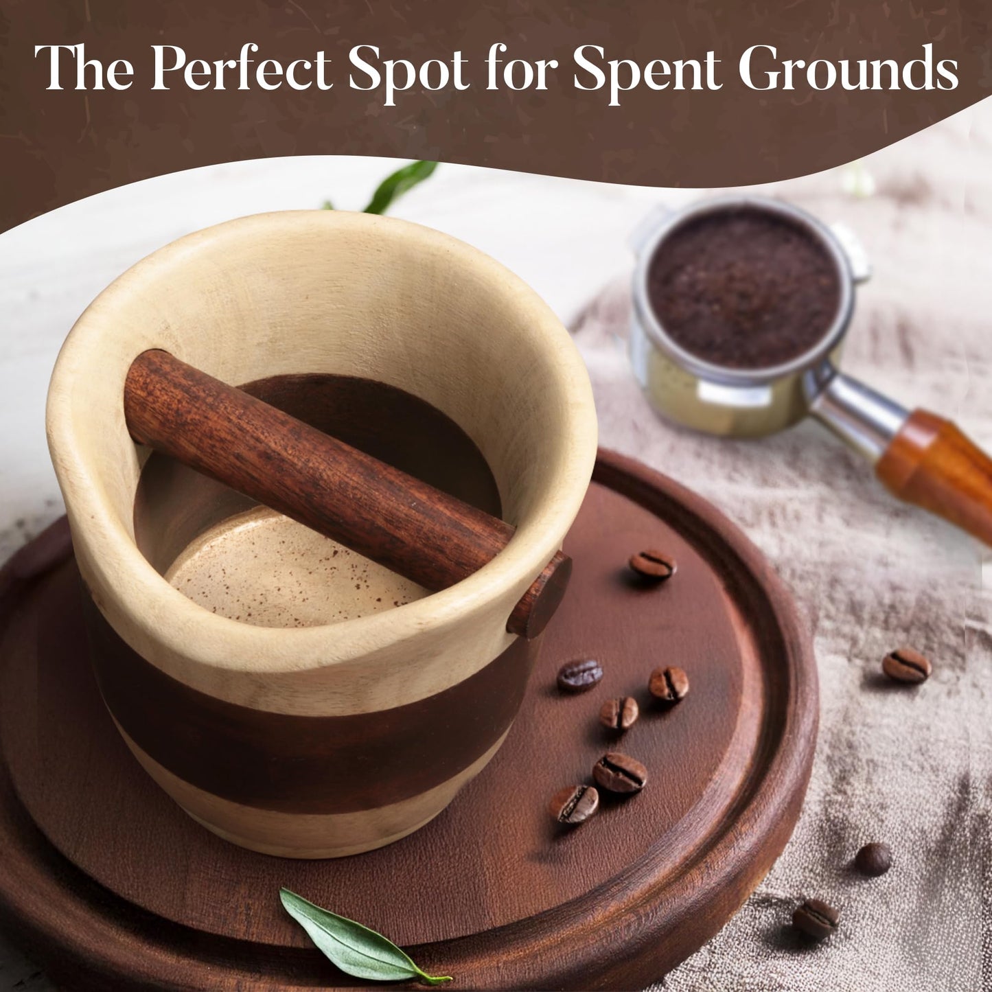 Leavitt Bay Espresso Knock Box – Dual Tone Mango & Acacia Wood Coffee Knock Box – Handcrafted, Durable Coffee Grounds Disposal Container w/Skid Proof Felt Pad - Ideal Barista Tools for Cafes & More