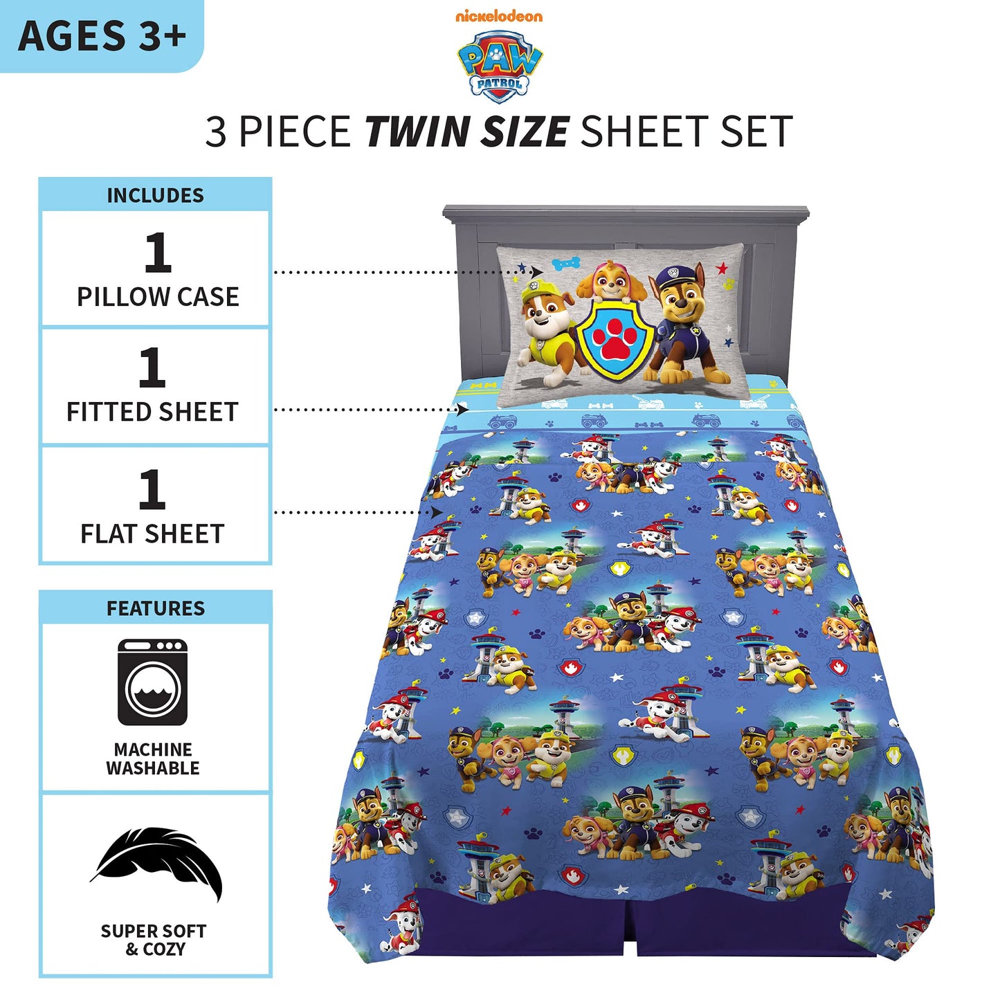 Franco Kids Bedding Super Soft Microfiber Sheet Set, Twin, Paw Patrol, (Officially Licensed Product) By Franco