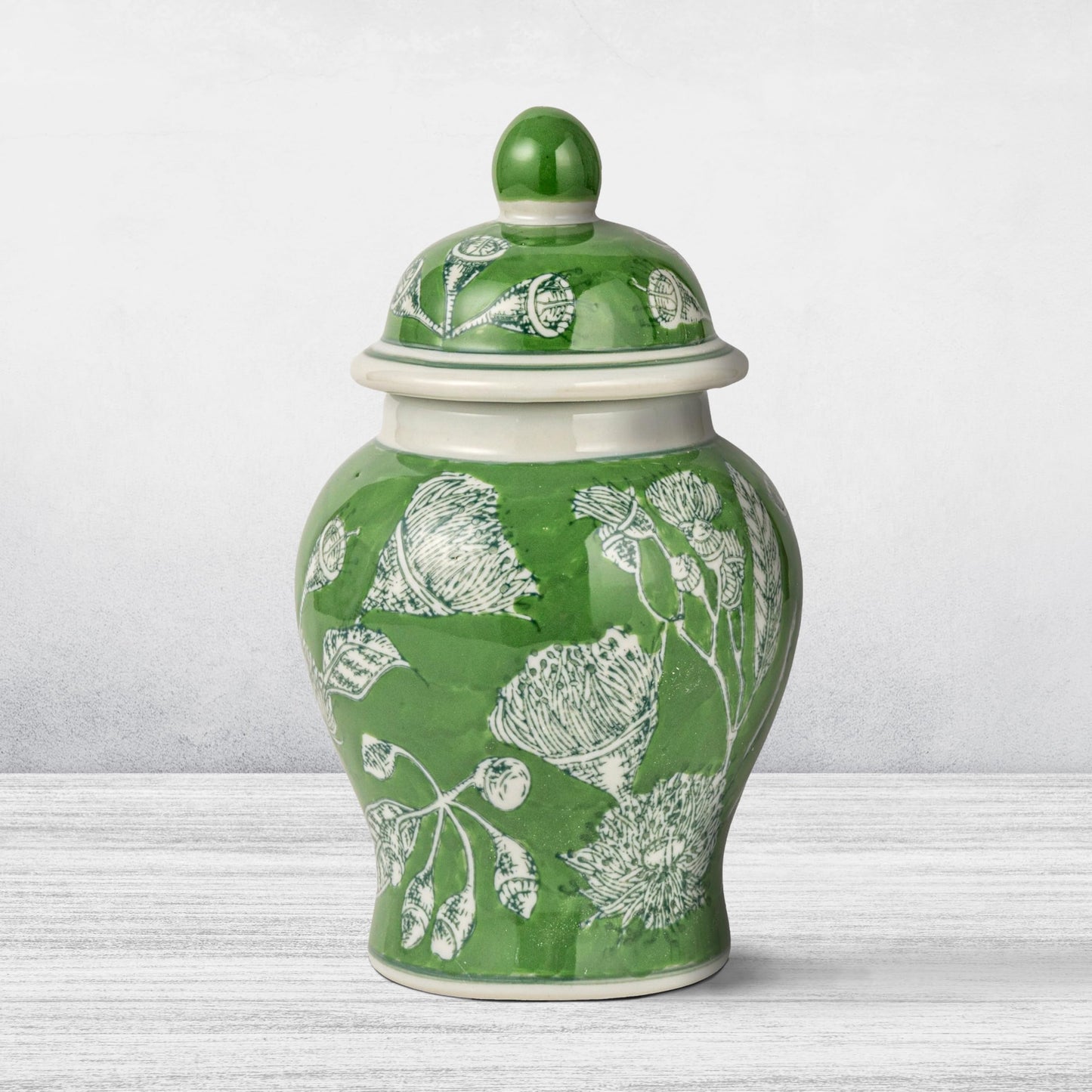 Creative Co-Op Decorative Ceramic Ginger Jar with Domed Lid, Green