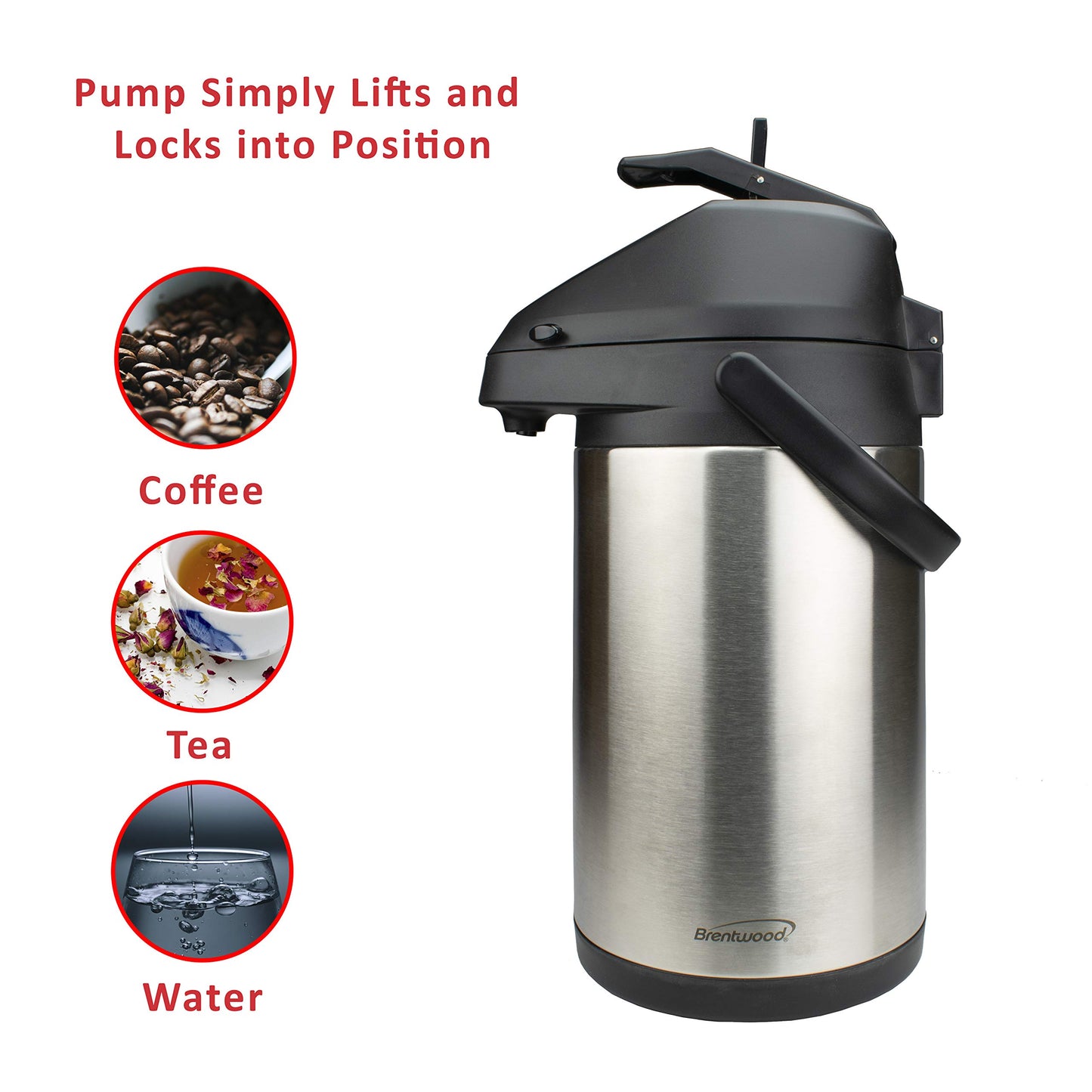 Brentwood 3.5-Liter Airpot Hot & Cold Drink Dispenser, Stainless Steel, Black