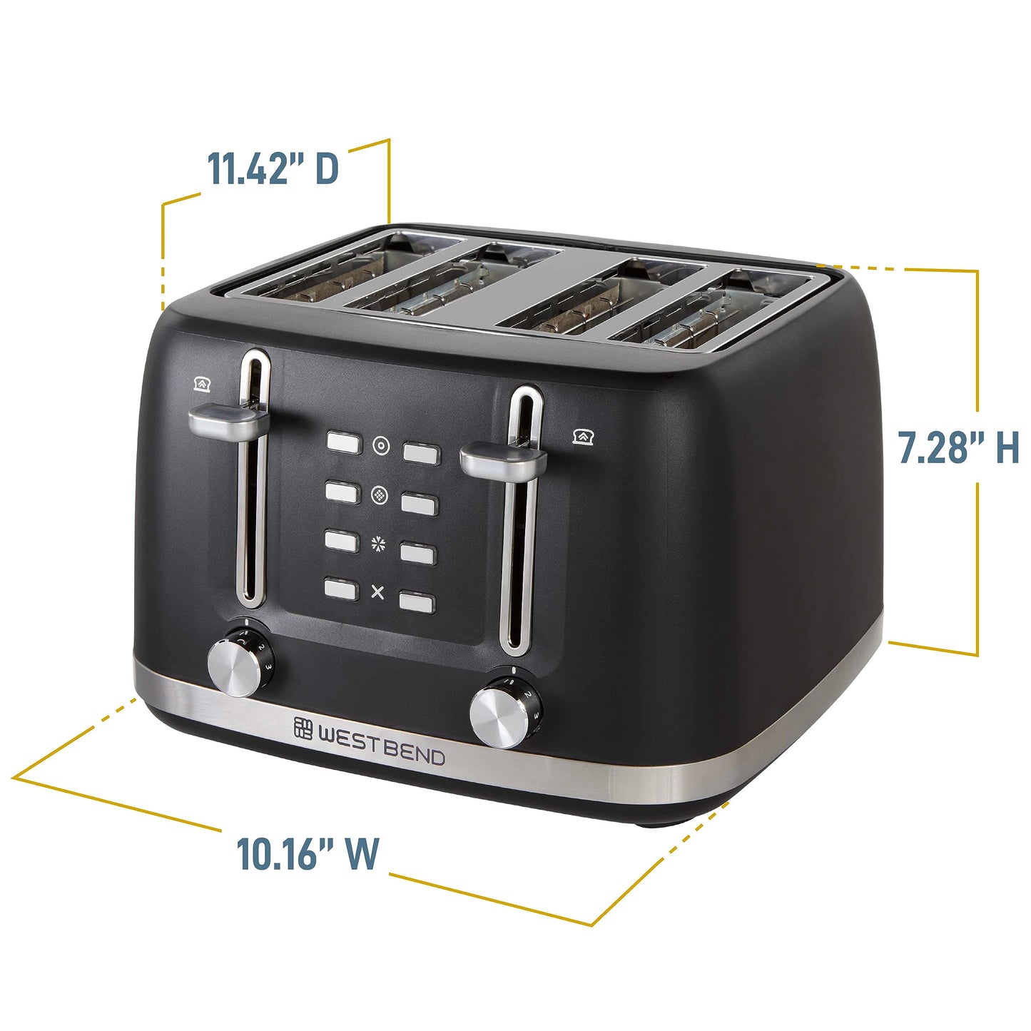 West Bend Toaster 4-Slice Extra-Wide and Deep Slots with 3 Functions and 7 Shade Settings Manual Toast Lift Lever Auto Shut-Off and Removable Crumb Tray, 1500-Watts, Black