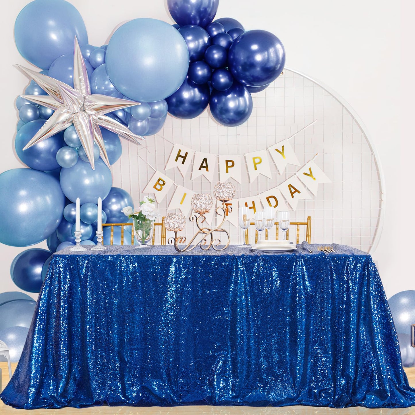 B-COOL Rectangle Tablecloth Blue Sequin Tablecloth Glitter Fabric 6ft Long Table Cloth for Wedding Party Dining Banquet Independence Day Tablecloths Decoration, 60x102 inch