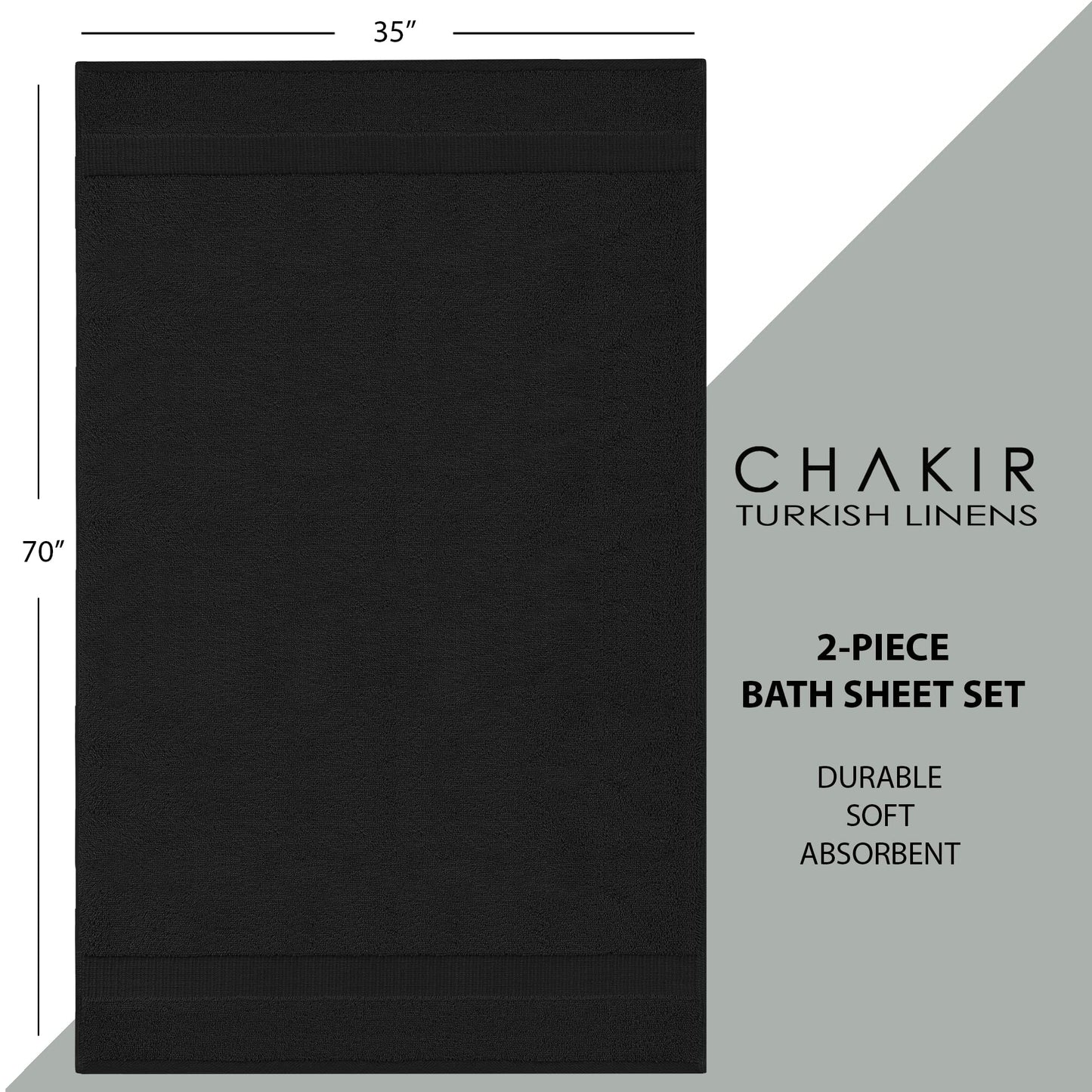 Chakir Turkish Linens 4 Piece Bath Towel Set, 100% Cotton Luxury Turkish Towels for Bathroom, Soft Absorbent Bath Towels, 27 x 54 Inches, Black