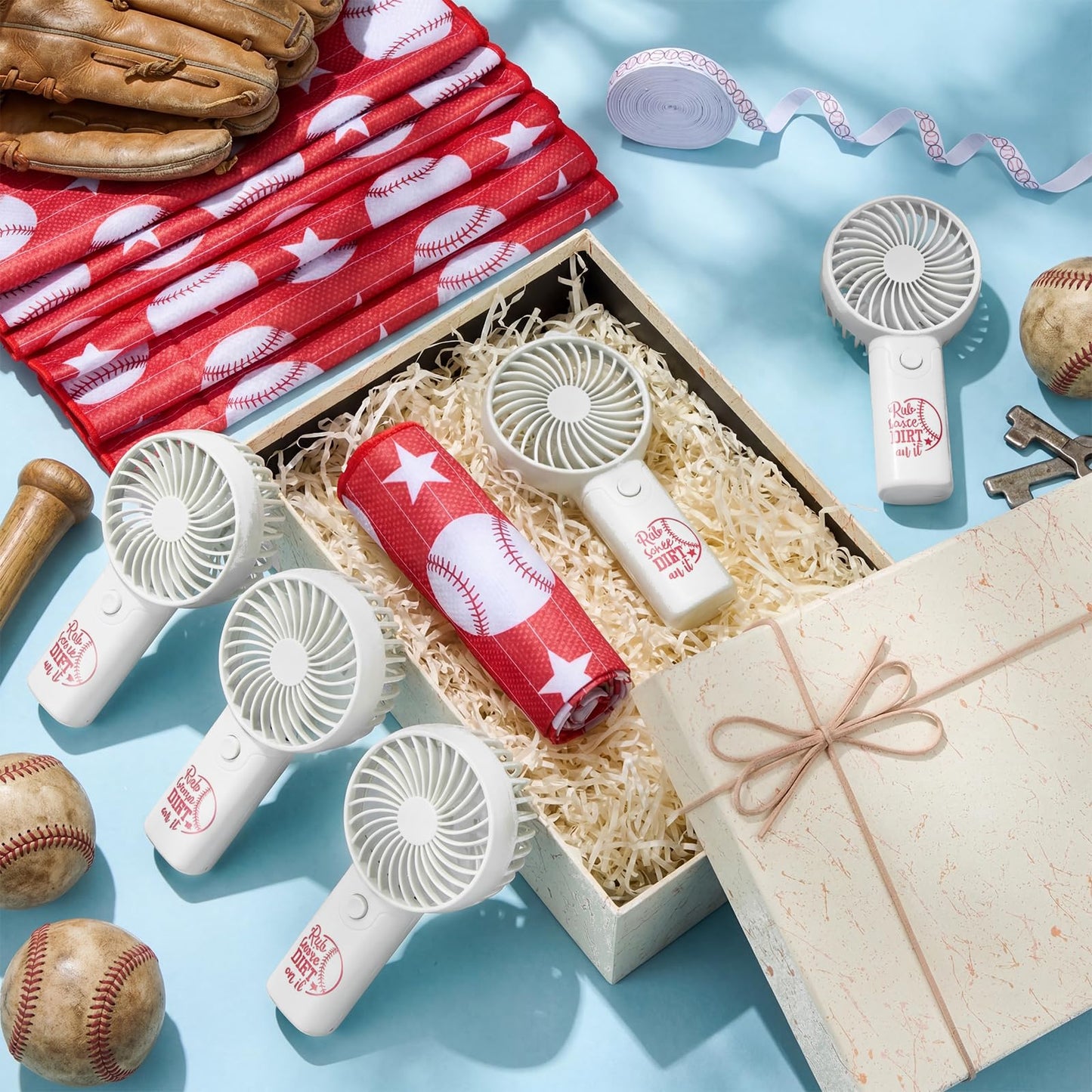 VIHOSE 12 Sets End of Season Baseball Team Gifts Sets Includes Portable Mini Handheld Fans Cooling Towels and Baseball Ribbons Bulk for Sports Event Party Favors, Team Players, Coaches, Fans