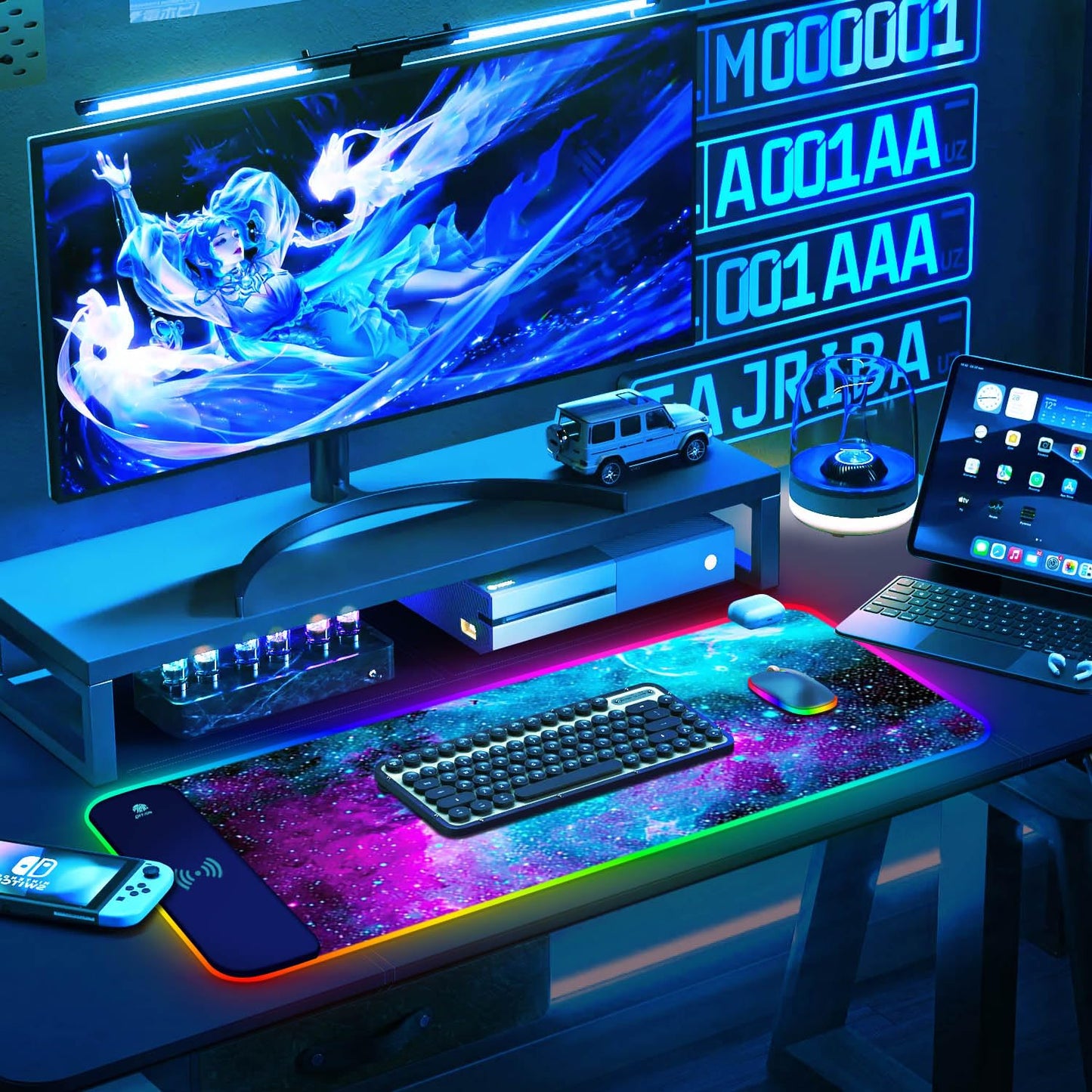 ToLuLu RGB Gaming Wireless Charging Mouse Pad, 5/7.5/10/15W 10 Light Modes LED Mouse Pad Computer Keyboard Mat Mousepad, 800x300x4MM Extended Large Desk Mat for Gaming, MacBook, Laptop, PC, Galaxy
