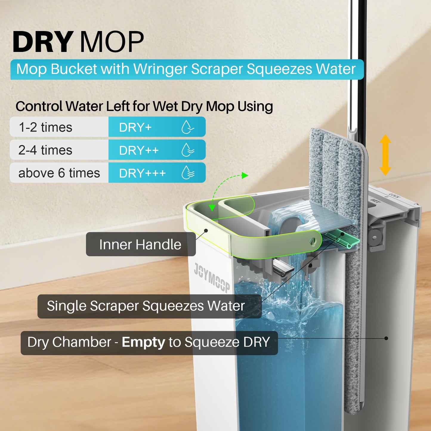 JOYMOOP Flat Mop System, Microfiber Mop and Bucket Set, Black, Hands-Free Self-Cleaning Mop for Household & Commercial Floor Cleaning, Suitable for Hardwood, Tile, Laminate and Vinyl Floors