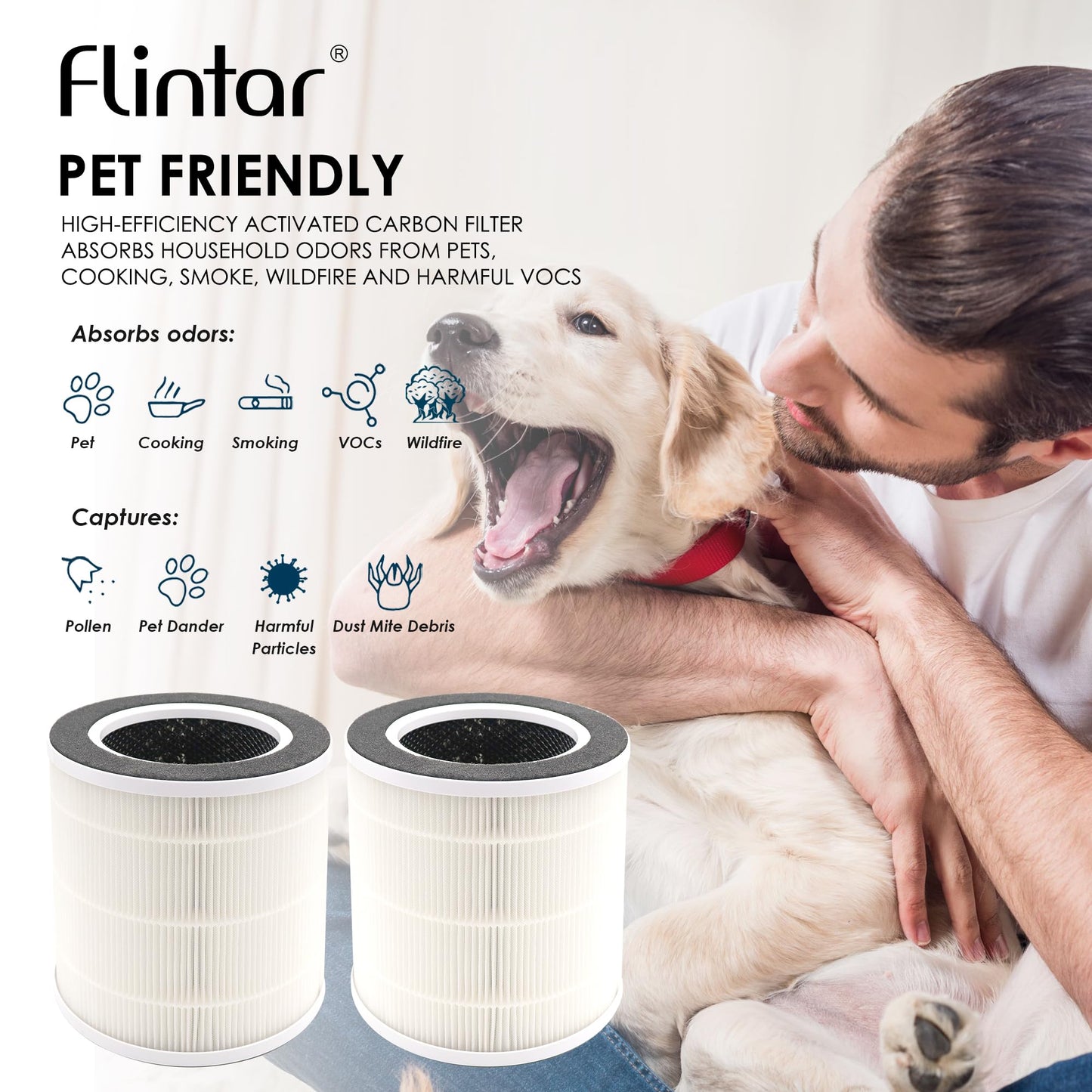 Flintar VK-6067B Replacement Filters, Compatible with Vremi and HOKEKI VK-6067B Air Purifier, 3-in-1 H13 Grade Filtration and Activated Carbon Filter Set (2 - Pack)