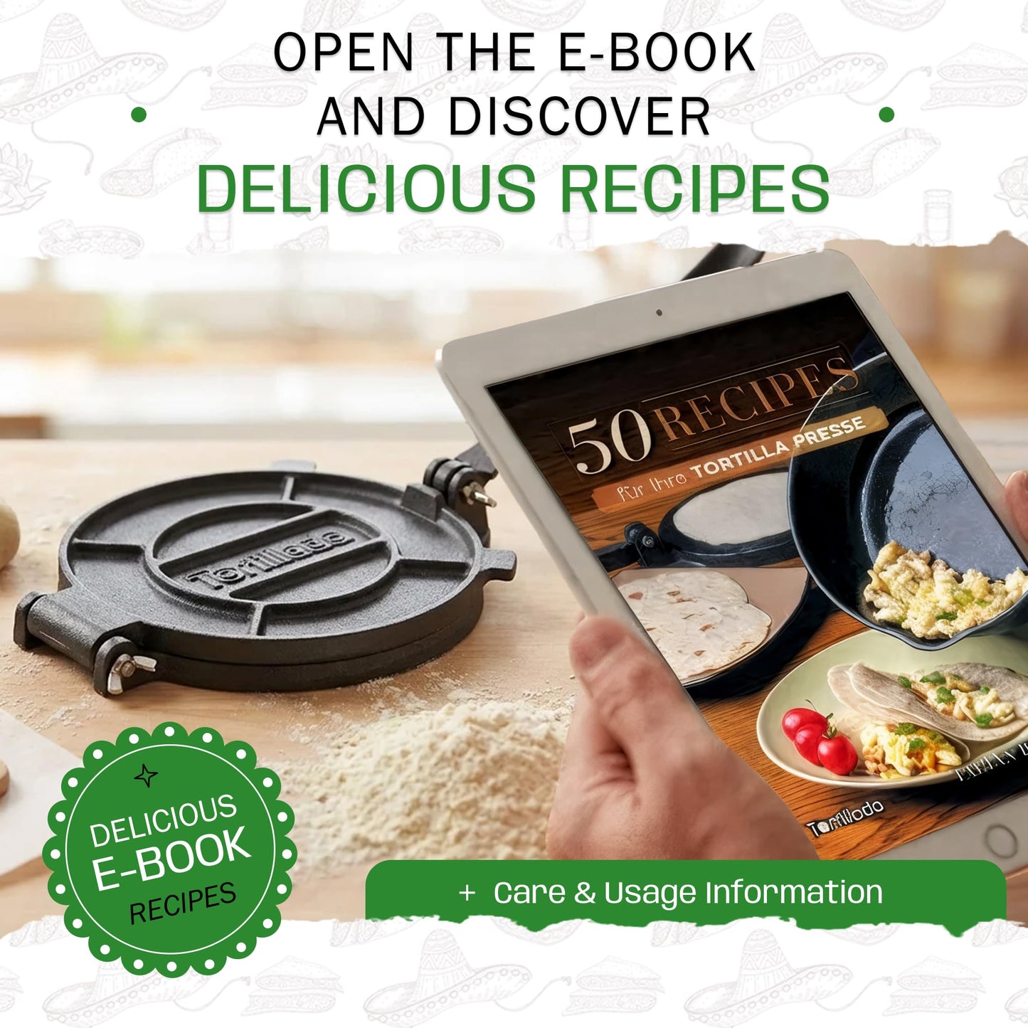 Tortillada – Premium Tortilla Press Cast Iron with Recipes E-Book (12 Inch)