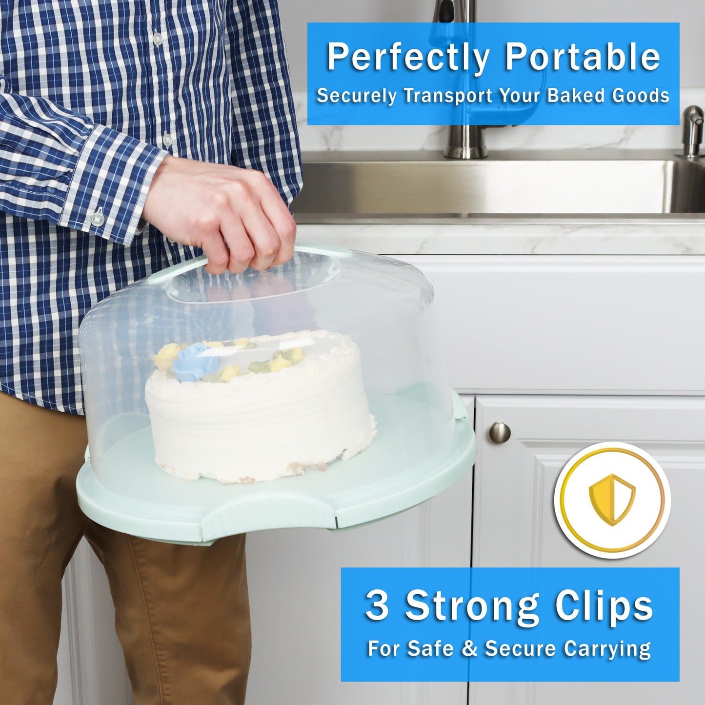 EXTRA LARGE Cake Carrier/Cake Container with Server (Holds up to 12 inch 3-layer cake) Cake Carrier With Lid And Handle /Cake Holder with Lid/Cake Cover Cake Plate Clear Cake Dome Cake Plate With Lid