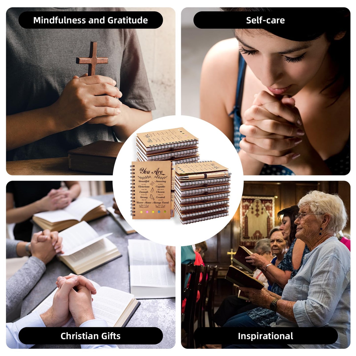 Tarevaniwa 60 Pcs/30 Set Christian Gifts Prayer Journal Set, Bible Verse Pens & Small Spiral Notebook, Bulk Church Notes Notebook Supplies - Faith Based Gifts for Women, Christian Stuff
