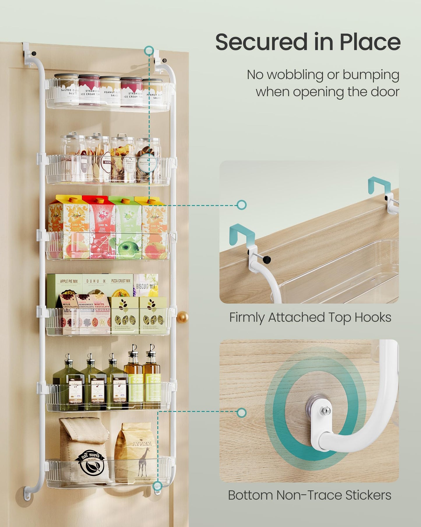 SONGMICS Over the Door Pantry Organizer, 6-Tier Kitchen Pantry Door Organizer with Adjustable Tall Baskets, Hanging Spice Rack, for Bedroom Bathroom Laundry Room, Transparent UKCS046WG01