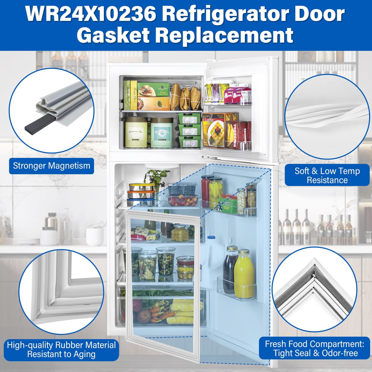 Upgraded WR24X10236 Refrigerator Door Gasket Replacement Compatible with GE Hotpoint GTS18FBSBRCC A3317ABRFRWW; 43″×26″ Unbent WR78X10473 Fridge Gasket Replace 3016406 WR78X8693 WR24X0558 Door Seal