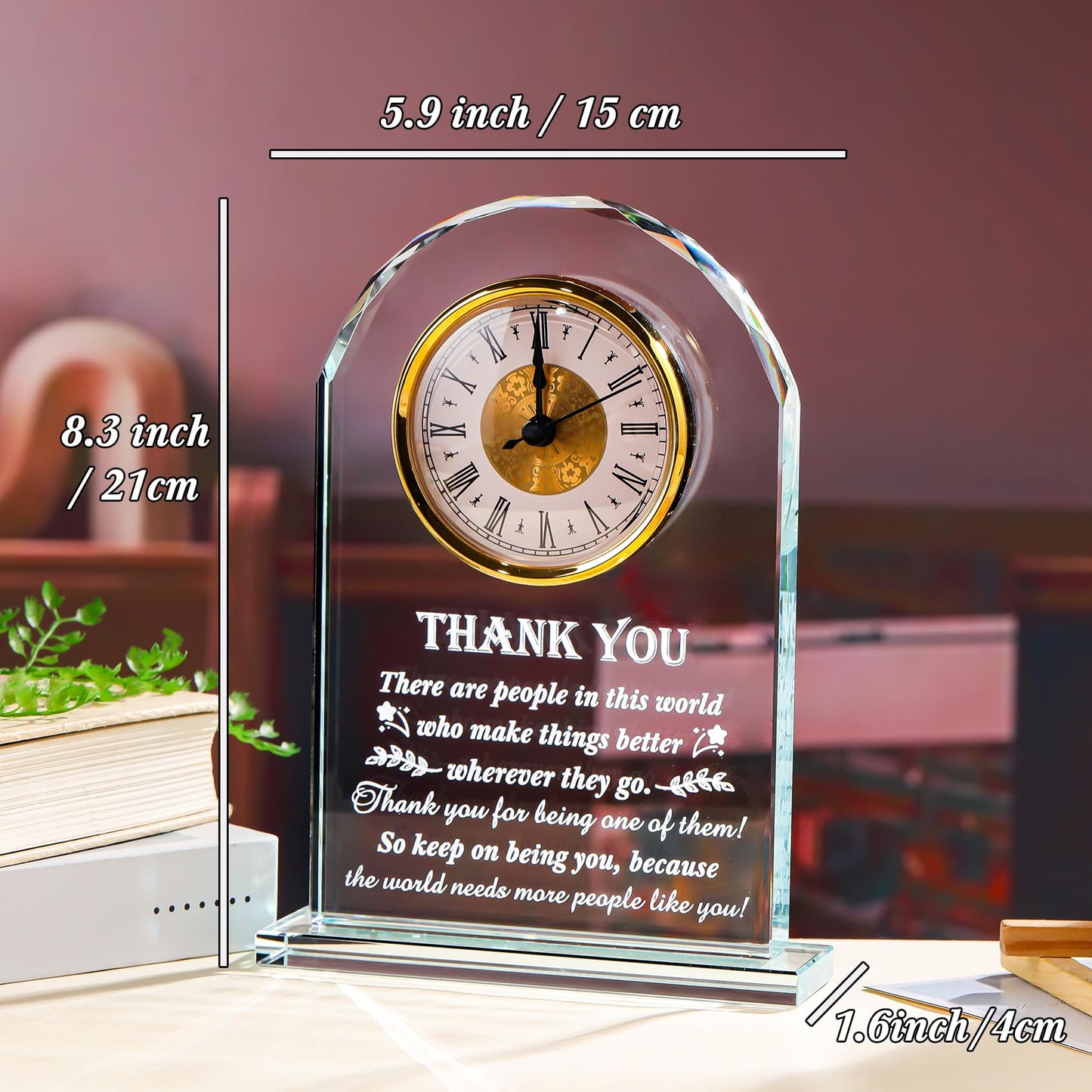 Thank You Gifts for Men Women - Appreciation Gift for Teacher Doctor Nurse Boss Coworker - Crystal Clock Inspirational Gratitude Presents for Male Leader Friends Christmas Grateful Plaque Decor