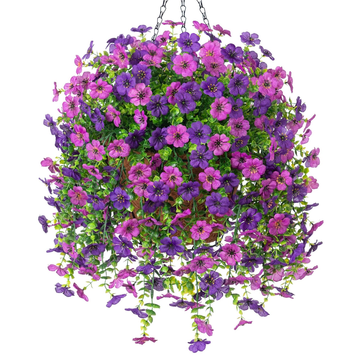 Ammyoo Artificial Fake Hanging Flowers Plants with Basket for Outdoor Spring Decoration, Faux Silk Daisy Flower Real Touch UV Resistant for Outside Porch Patio Garden Yard Home Decor(Purple Lotus)