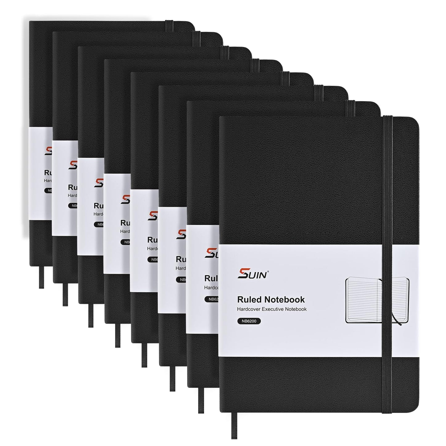 SUIN Lined Journal Notebooks for Work, School & Journaling – Hardcover, Medium A5 Size 5.6 x 8 in, 160 Pages, 100 GSM Thick Paper for Note Taking & Writing (Black-8Pack)