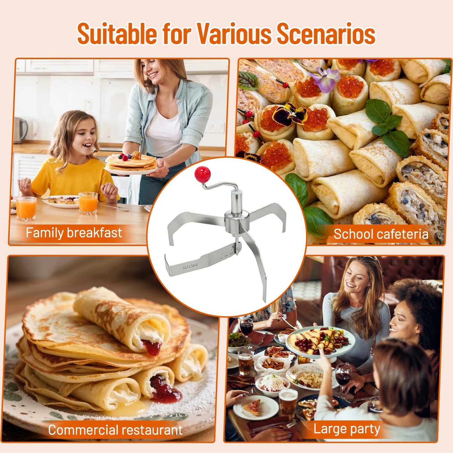 JOLOLOAO Stainless Steel Crepe Maker and Spreader for 12-13 Inch Crepes, Adjustable Design, Ideal for Home, Restaurants, and Commercial Kitchens