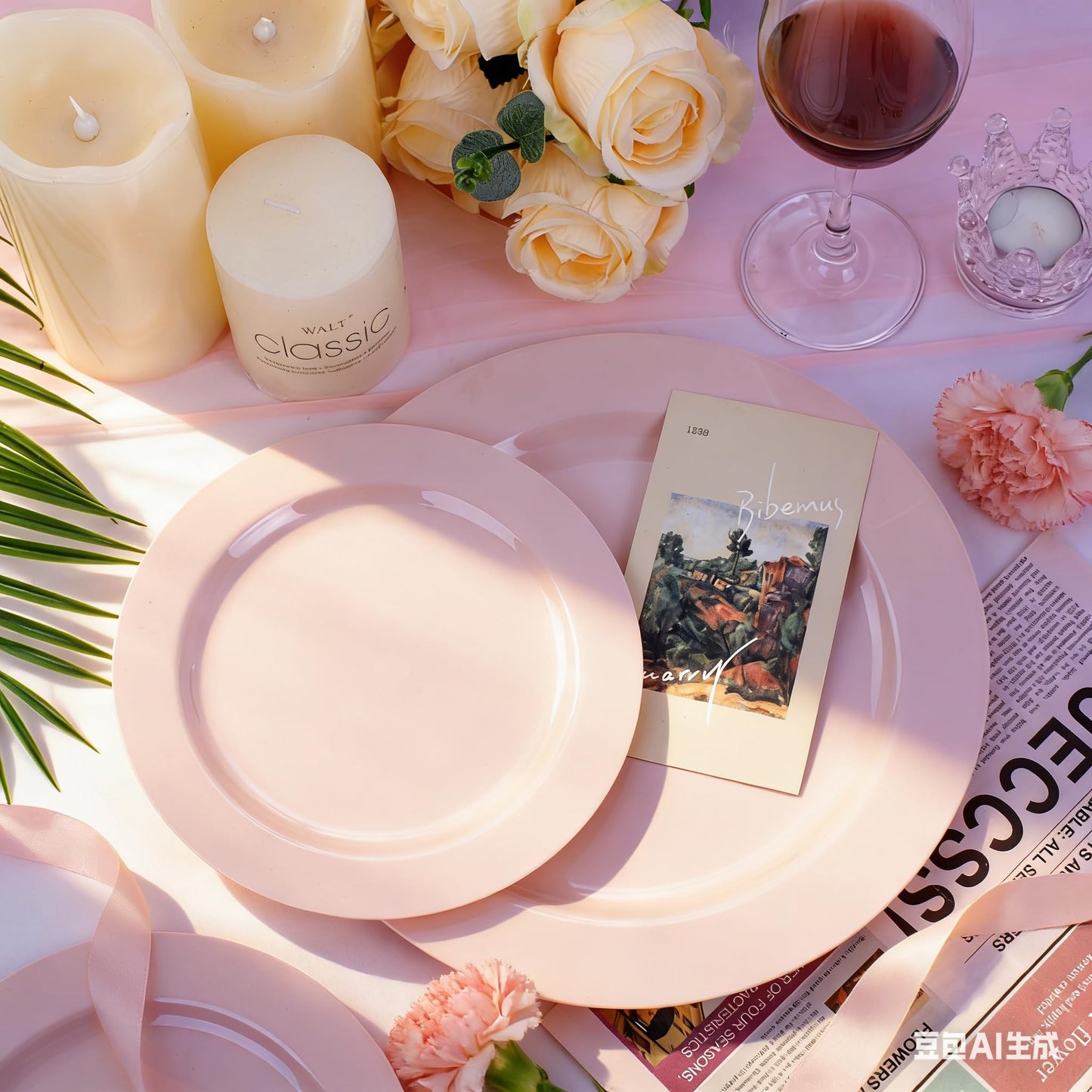 FLOWERCAT 100PCS Pink Plastic Plates - Heavy Duty Pink Party set Disposable serve for 50 guests -10 inch Dinner + 7 inch Dessert/Salad Plates for Easter,Birthday Party,Mother's Day