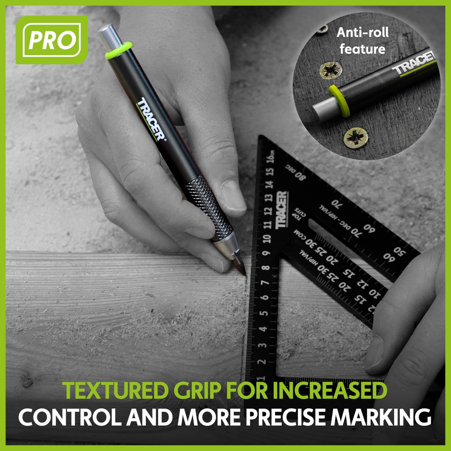 Tracer Pro Series Tough Metal Construction Pencil with 6 x Replacement Lead Pack and Site Holsters. All-in-one Aluminium Construction Marking Kit