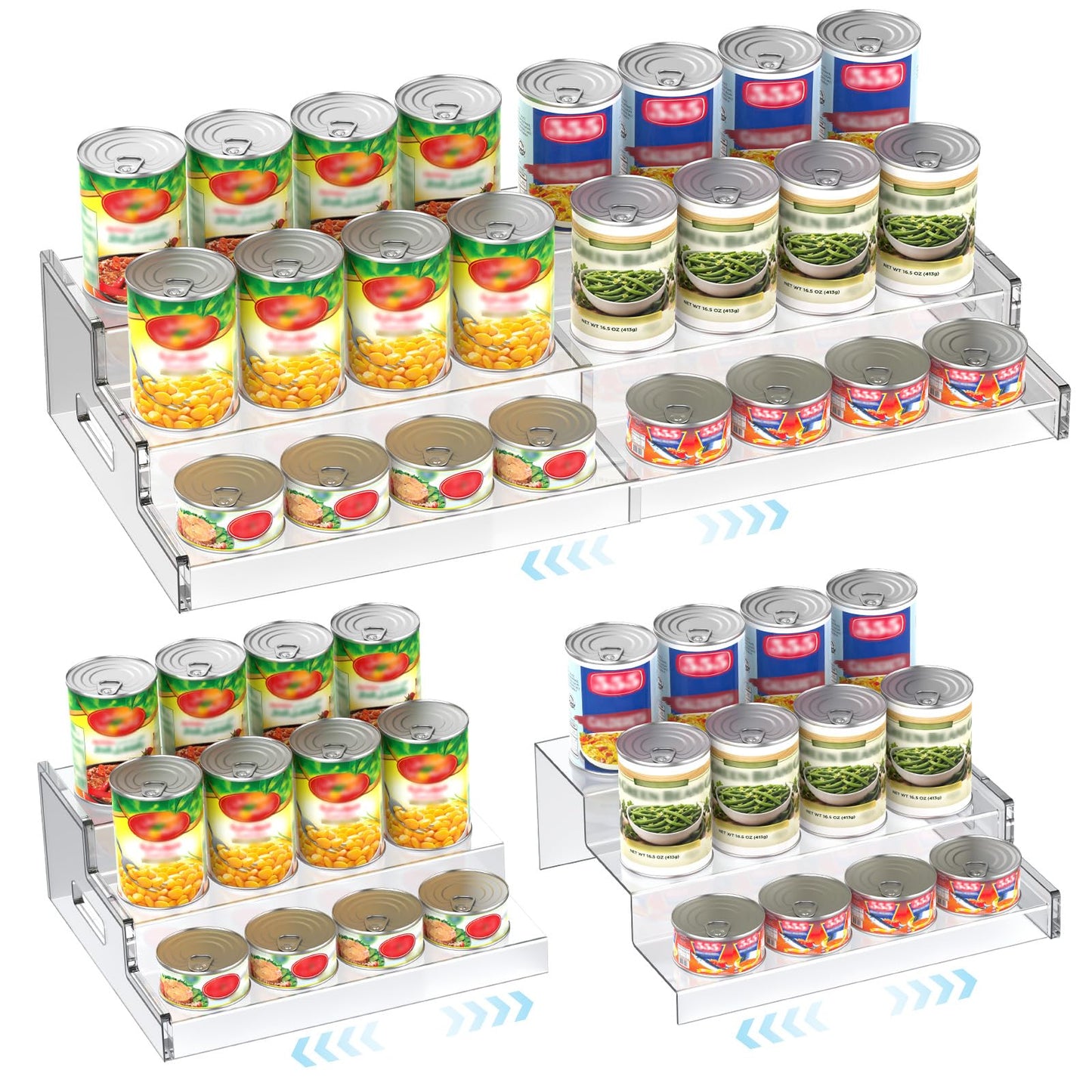 Yecuip Expandable Can Rack Organizer for Pantry, 3-Tier Adjustable Can Storage Holder, Holds Up to 24 Cans, Acrylic Canned Food Organizer for Cabinet, Countertop, Kitchen