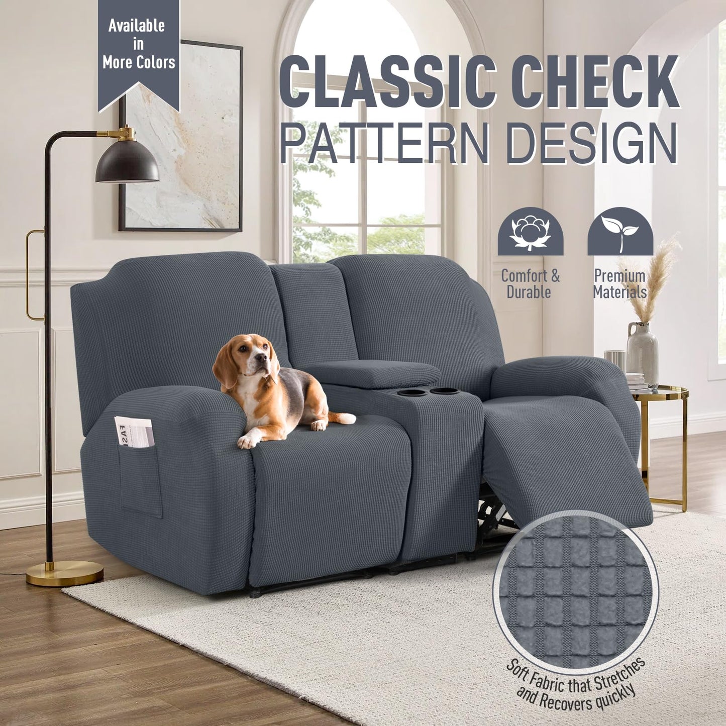 TAOCOCO Loveseat Recliner Cover with Middle Console, Stretch Loveseat Cover for 2 Seat Recliner Couch, Jacquard Reclining Sofa Covers Loveseat Slipcover Furniture Protector, Grey