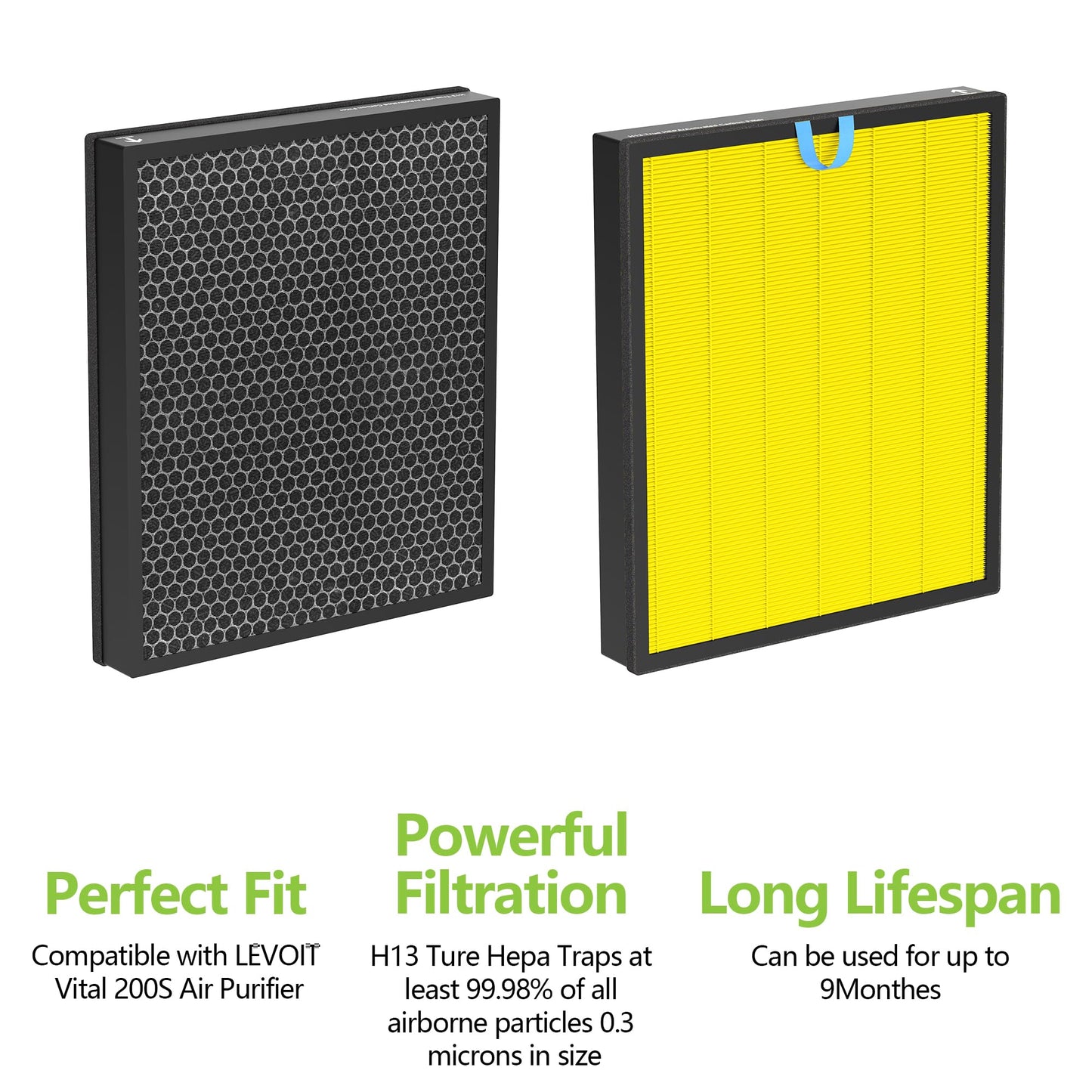 2 Pack Vital 200S Pet Replacement Filter Compatible with LEVOIT Vital 200S Air Purifier, HEPA and Activated Carbon Filter, Vital 200S-RF-PA（LRF-V201-YUS)