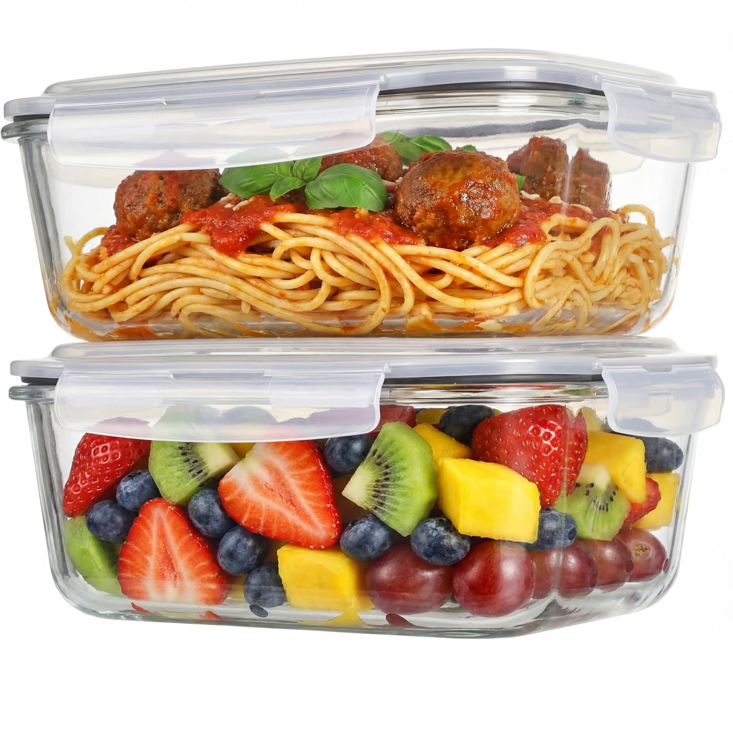 Peaktent 2 Pack 63oz Large Glass Storage Containers with Lids Big Meal Prep Food Container Set for Storing food, vegetables or fruits, BPA Free, Freezer Dishwasher Oven Safe (gray)