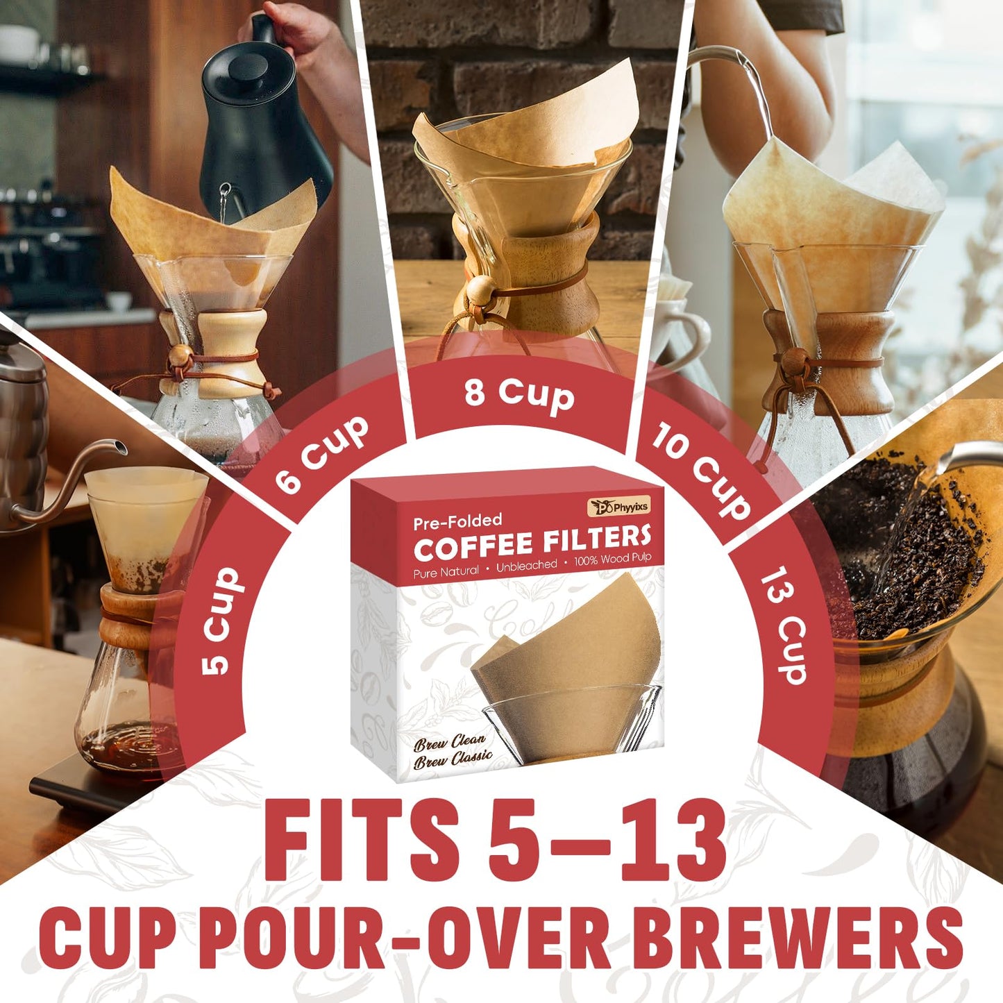 Phyyixs Pre-Folded Unbleached Cone Coffee Filters – Premium Thick Paper, Compatible with Pour-Over Coffee Makers (240 Filters)