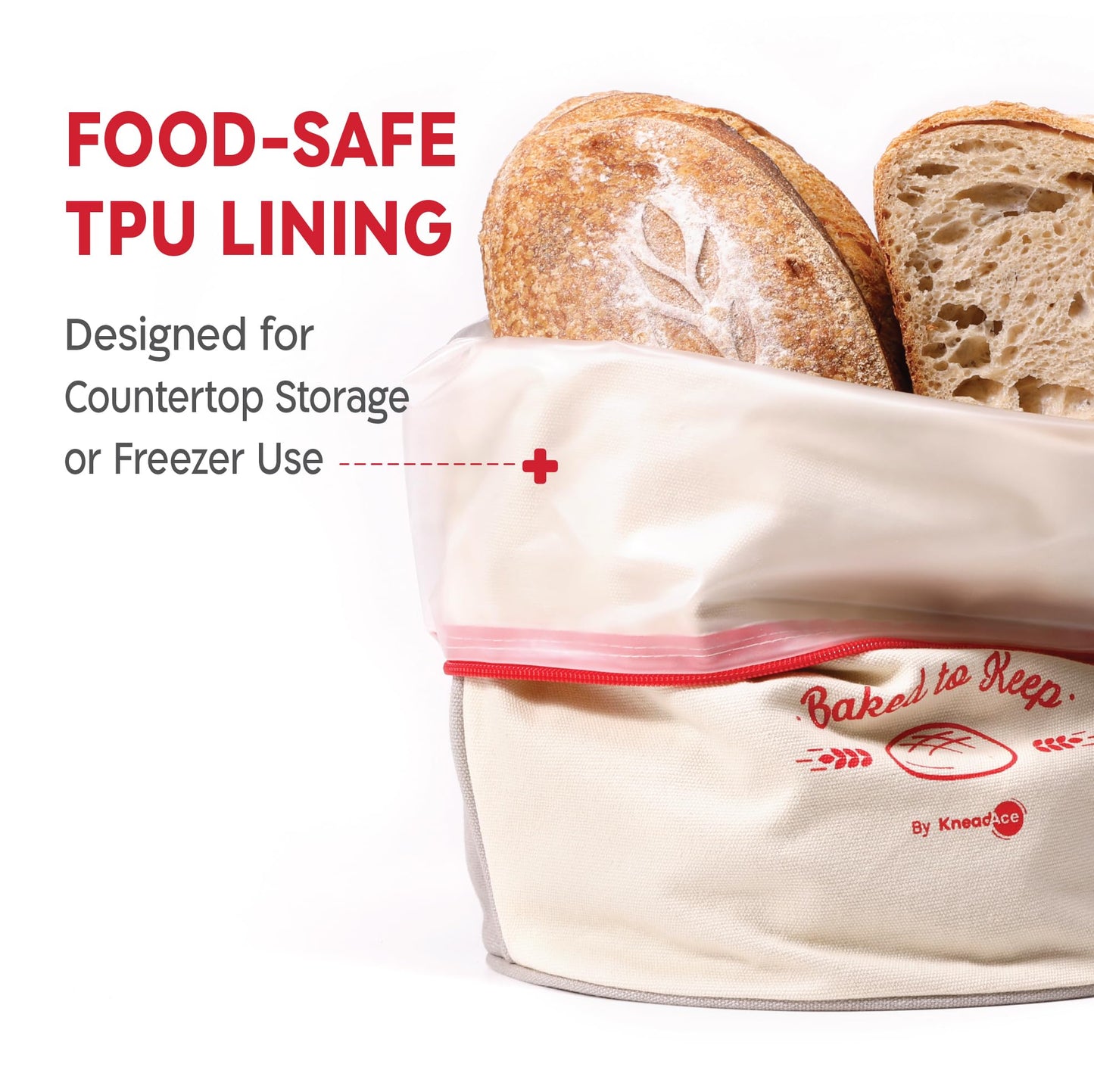 KNEADACE Bread Bags for Homemade Bread -Stylish Sourdough Bread Storage with Roll-Top Design, 100% Cotton & Food-Safe Lining, Eco-Friendly, Gift For Bakers & Home Bakers (2 Pack)