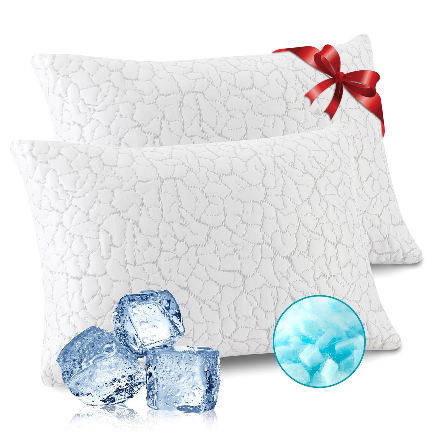 WGAKCED Cooling Pillows for Sleeping 2 Pack, King Size Adjustable Shredded Memory Foam Pillows, Firm Bed Pillows for Side, Back, Stomach, Hot Sleepers, Cold Pillow with Removable Washable Cover