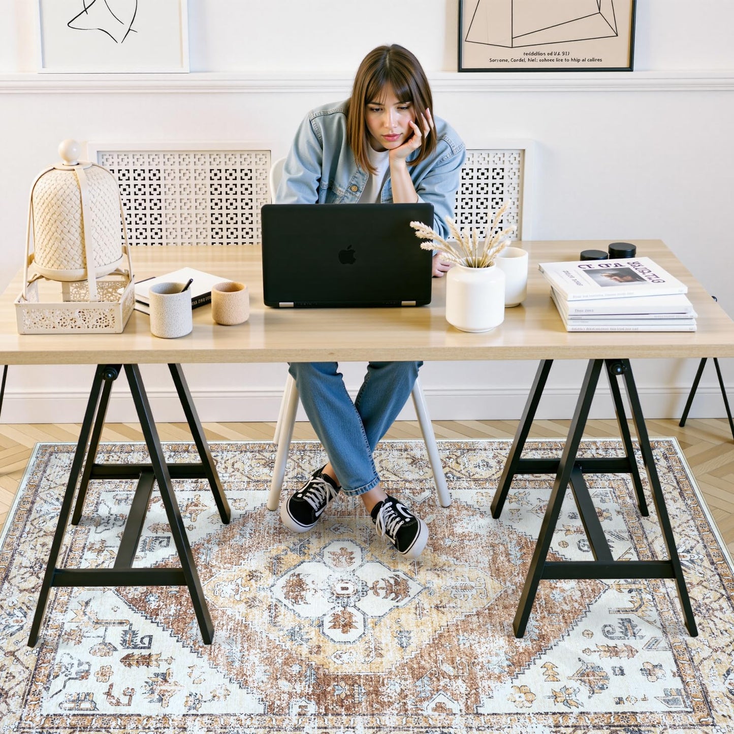 Anidaroel 5x7 Office Chair Mat for Hardwood Floor/Tile, Desk Chair Mat for Home Offices, Under Desk Rug for Rolling Chair, Anti-Slip Office Rugs for Rolling Chairs, Large Floor Protector Rug, Khaki