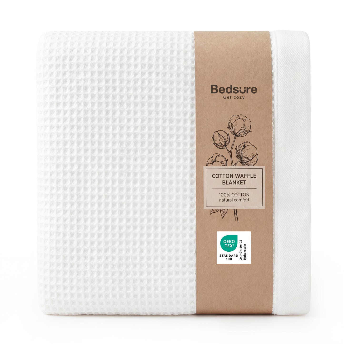 Bedsure Gentlesoft 100% Cotton Blanket Queen Size for Bed - Cooling Breathable and Soft for Summer, Thick Cozy Waffle Weave Blanket Gifts for Women, White, 90x90 Inches