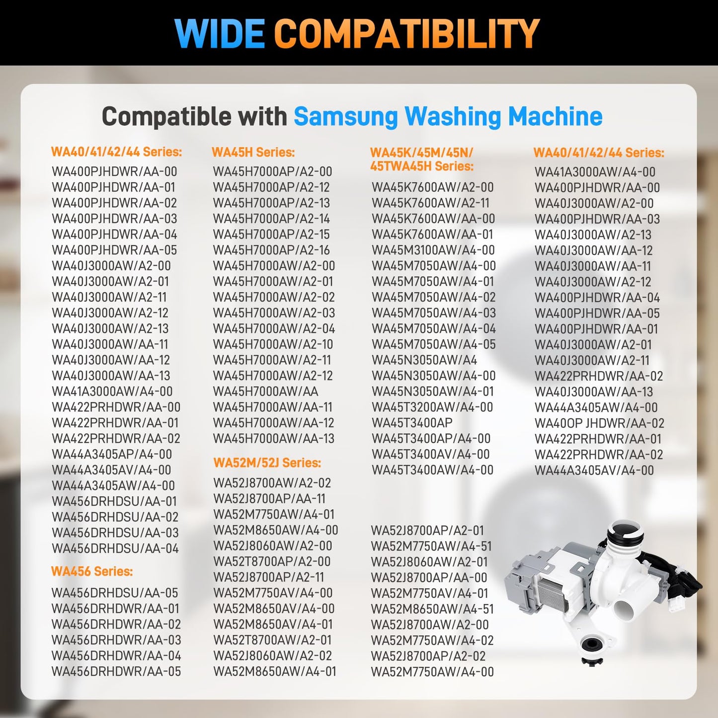DC97-19289F Washer Drain Pump Assembly Compatible with Samsung Washing Machine Parts Replace#DC97-19289B, DC97-19289A, DC97-17349B, DC97-17366J, DC97-17366A, P6806651, PS12592631, PX3516-01