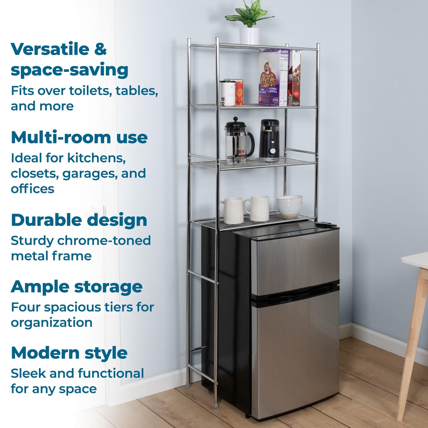 Honey-Can-Do 4-Tier Over-The-Toilet Storage Shelf - Space-Saving Steel Bathroom Restroom Organizer with Neutral Chrome Finish, Ideal for Towels, Toiletries, & Essentials - 24"W x 68"H x 11"D
