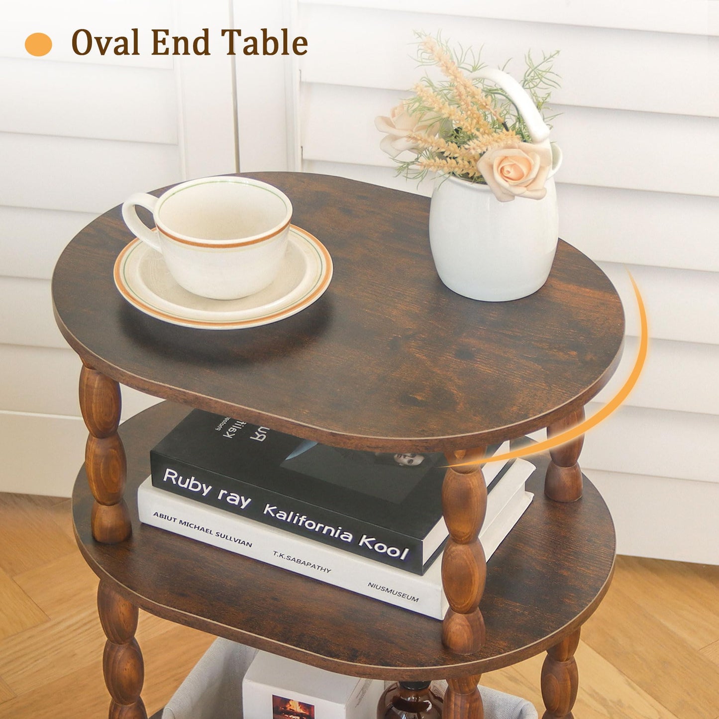 MaxSmeo Side Table, 3-Tier Small End Table, Modern Oval Night Stand Accent Table for Living Room, Bedroom, Rustic Brown