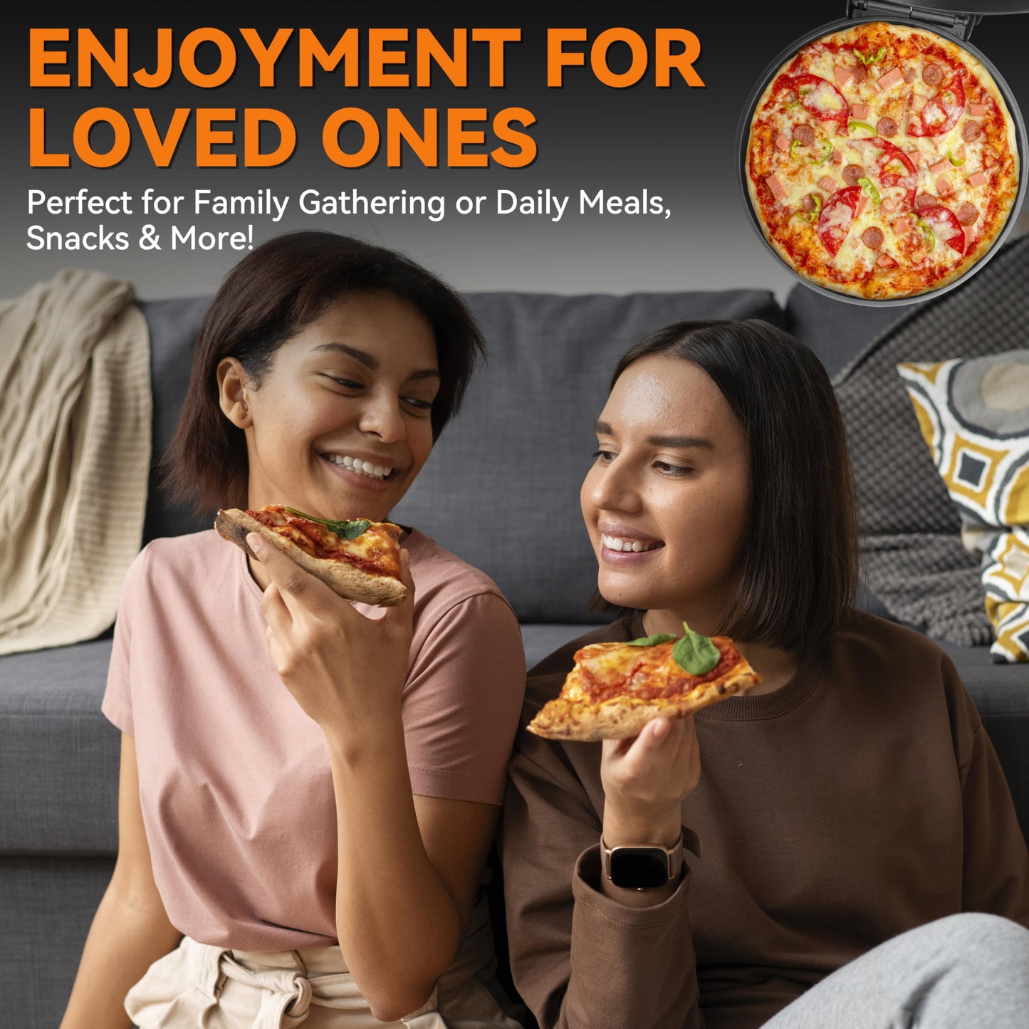 Baker’s Friend Pizza Maker Electric with Temperature Control, Indoor Quesadilla Maker, 12 Inch Electric Pizza Maker Machine for Home, Pizza Cooker, 1400W, Graphite
