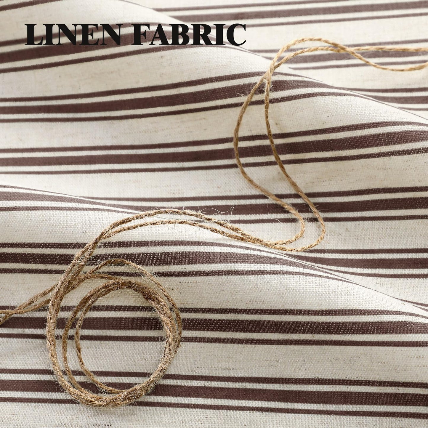 XOGUIBO Farmhouse Shower Curtain with Ruffle Hem Linen Shower Curtains for Bathroom Country Vintage Rustic Natural Fabric, Cream-Brown Stripe 72" W x 84" L