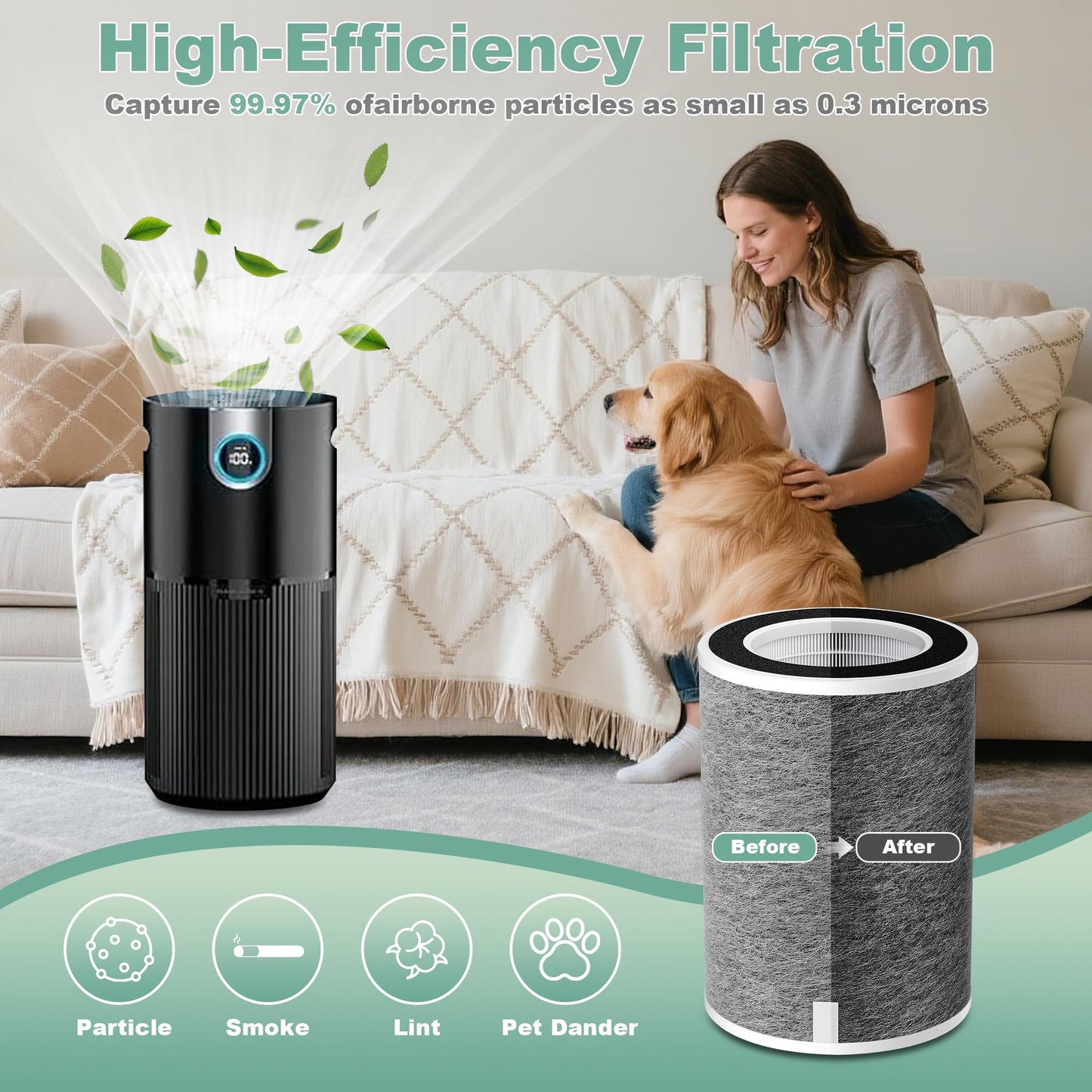 （2 Pack） HP201 HP302 Replacement Filter Compatible with Shark HP201 HP202 HP232 HP301 HP302 HC502 AP1000 Air Purifier MAX, H13 True HEPA Cleans up to 98.97% Part# HE2FKBAS, HE2FKBASMB