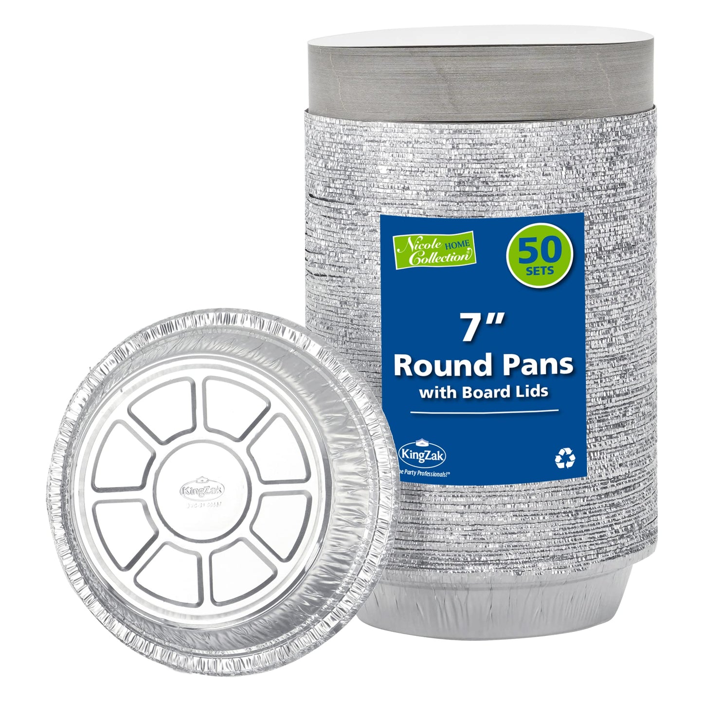 Nicole Home Collection Aluminum Pans 7” Round Disposable Foil Pans With Lids (50 Pack) – 7 Inch Round Disposable Takeout Pans With Board Lids (7" Inch Round)