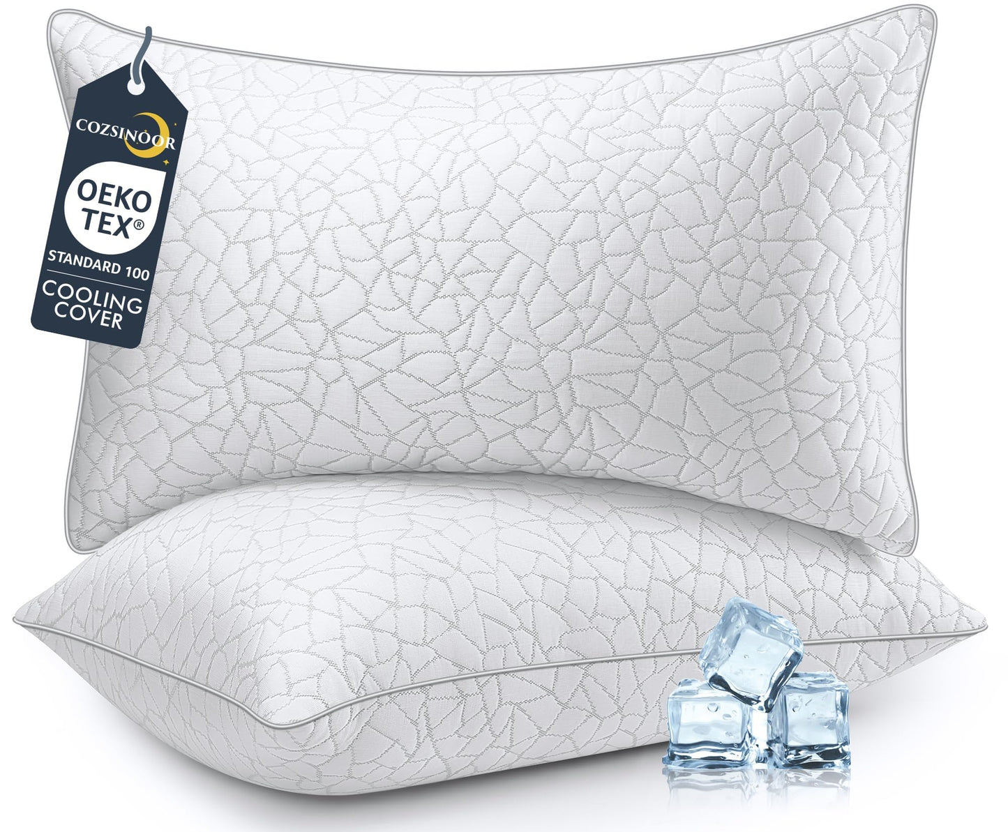 COZSINOOR Bed Pillows Queen Size - Cooling Breathable Premium Down Alternative Pillows Set of 2 for Side, Back, and Stomach Sleepers Hotel Quality Fluffy Soft Microfiber Fill Skin-Friendly