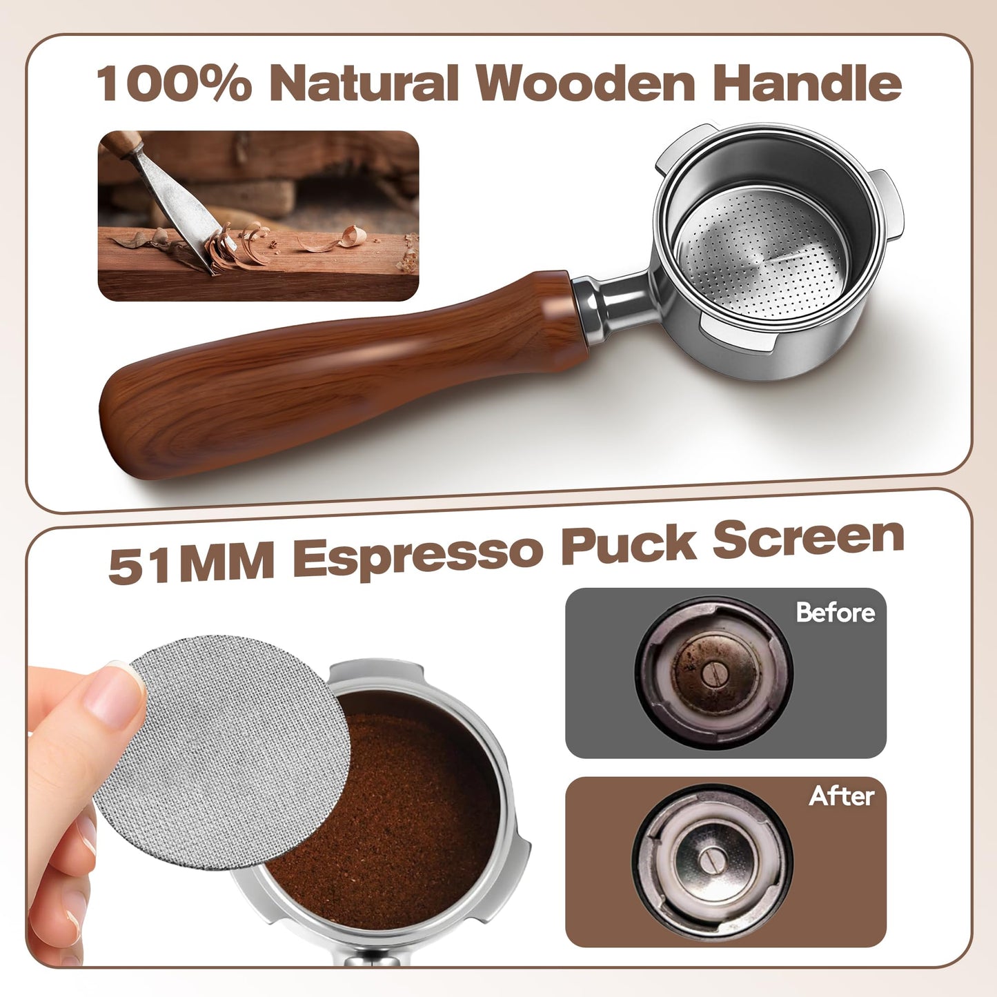 Bottomless Portafilter 51mm Compatible with CASABREWS CM5418, 5418Pro & 3700Essential - Stainless Steel 3-Ear Portafilter with Puck Screen & Filter Basket